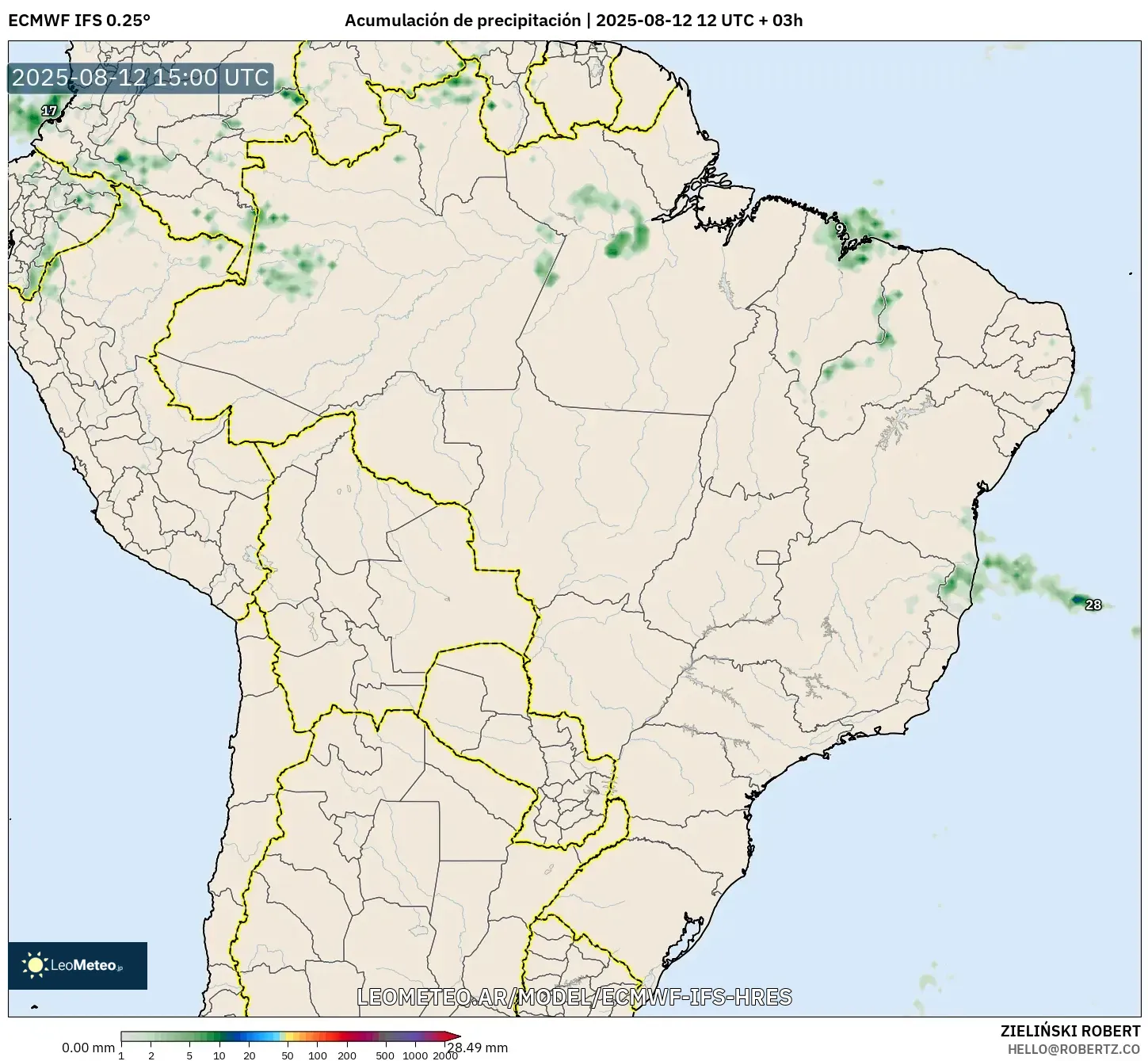ECMWF IFS 0.25° model - Brasil, Acumulación de precipitación