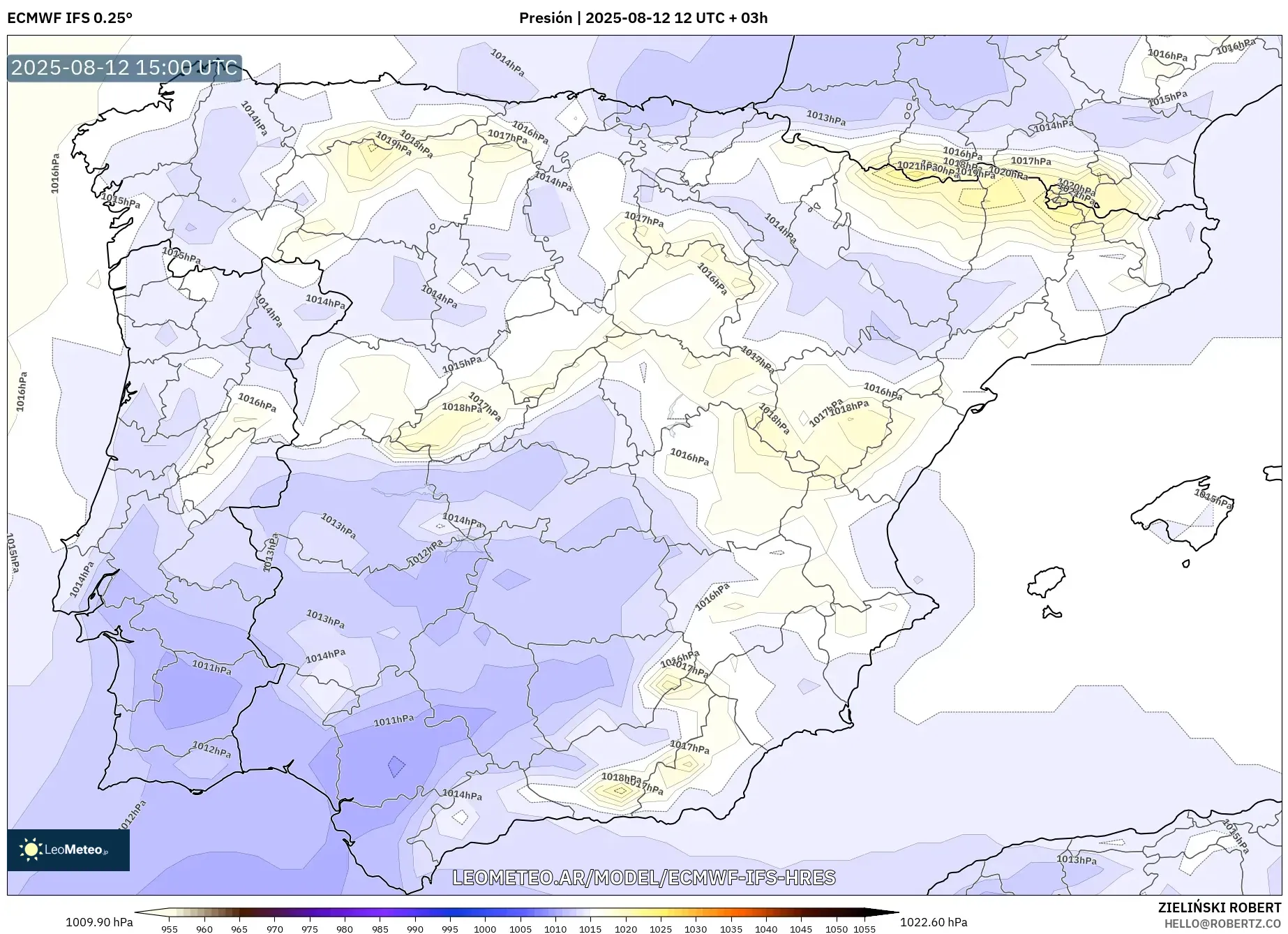 ECMWF IFS 0.25° model - España, Presión ECMWF IFS 0.25° model - España, Presión