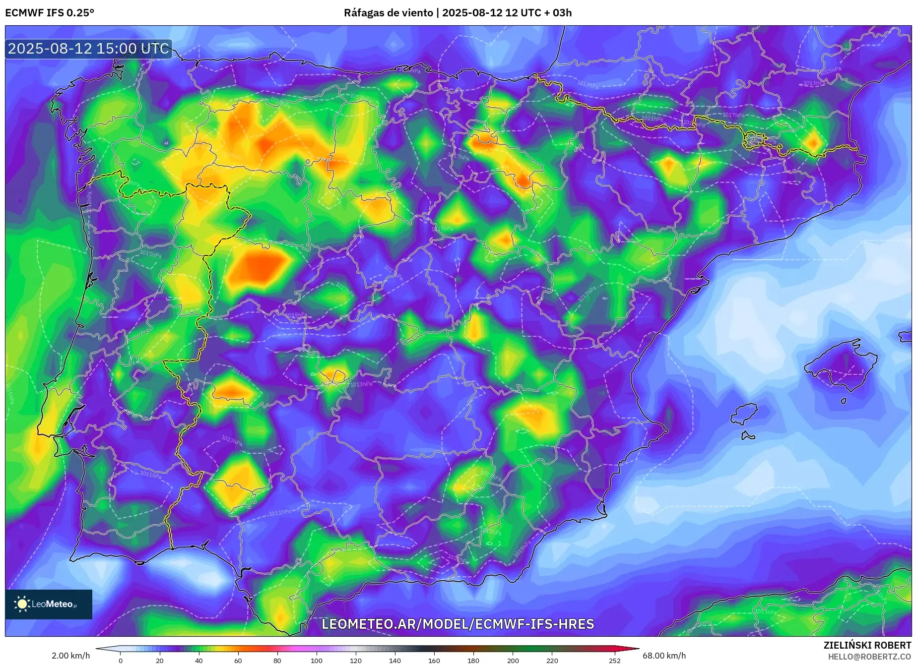 ECMWF IFS 0.25° model - España, Ráfagas de viento