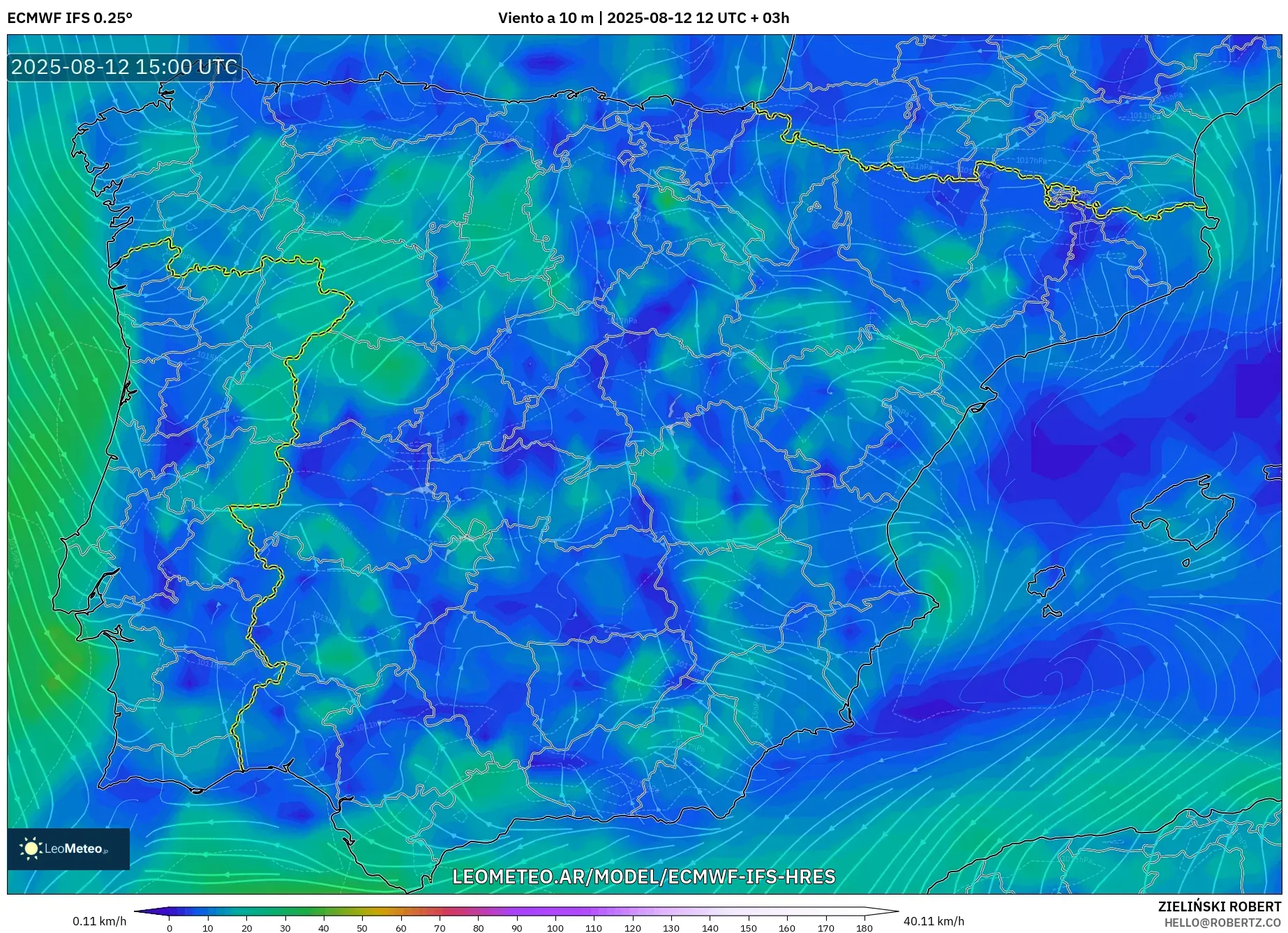 ECMWF IFS 0.25° model - España, Viento a 10 m ECMWF IFS 0.25° model - España, Viento a 10 m
