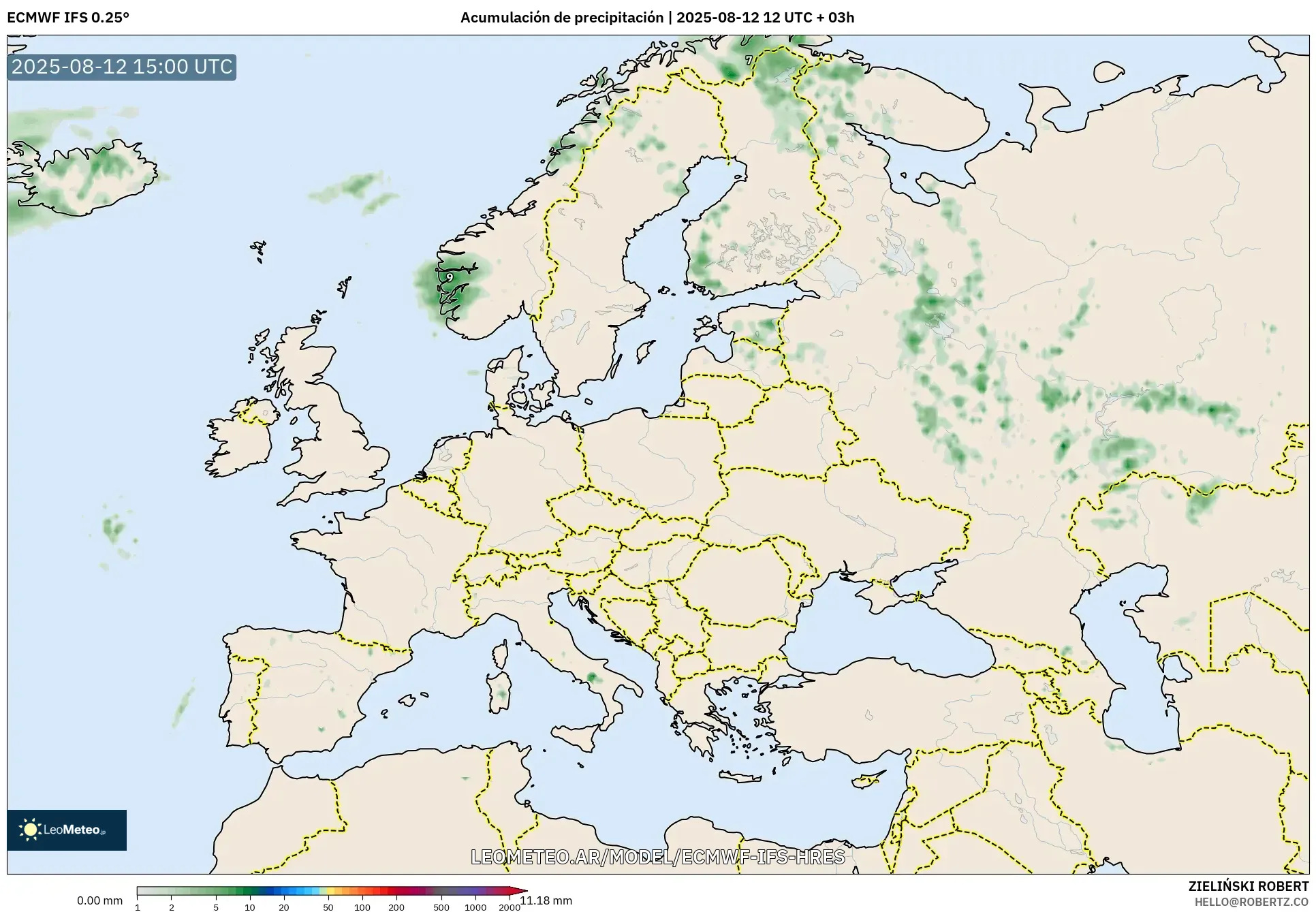 ECMWF IFS 0.25° model - Europa, Acumulación de precipitación