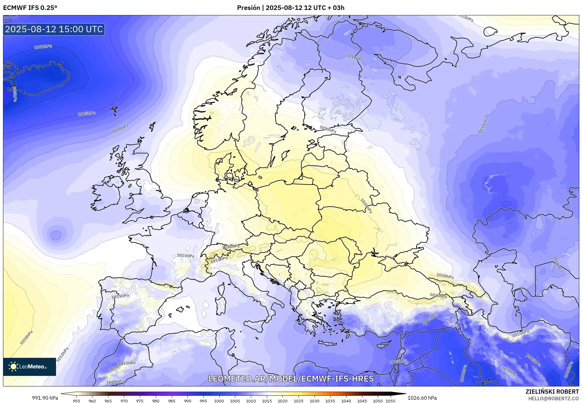ECMWF IFS 0.25° model - Europa, Presión