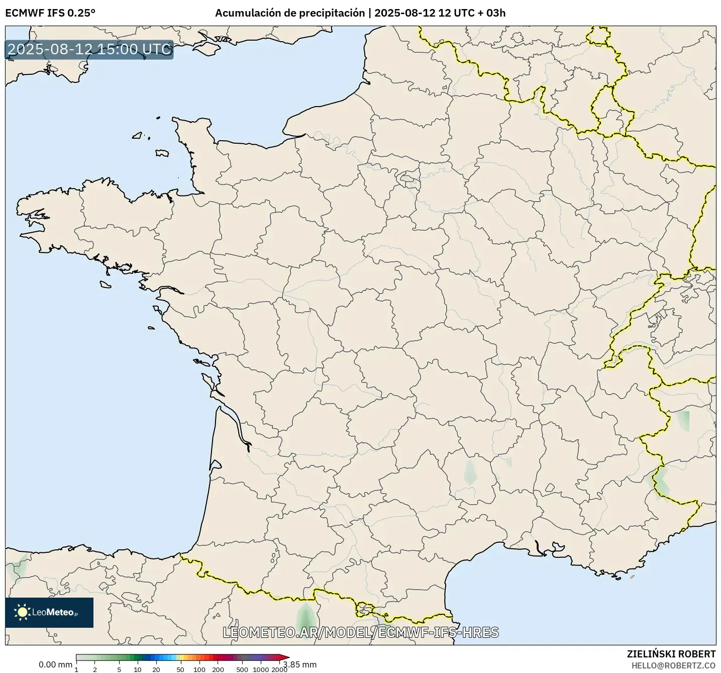 ECMWF IFS 0.25° model - Francia, Acumulación de precipitación ECMWF IFS 0.25° model - Francia, Acumulación de precipitación