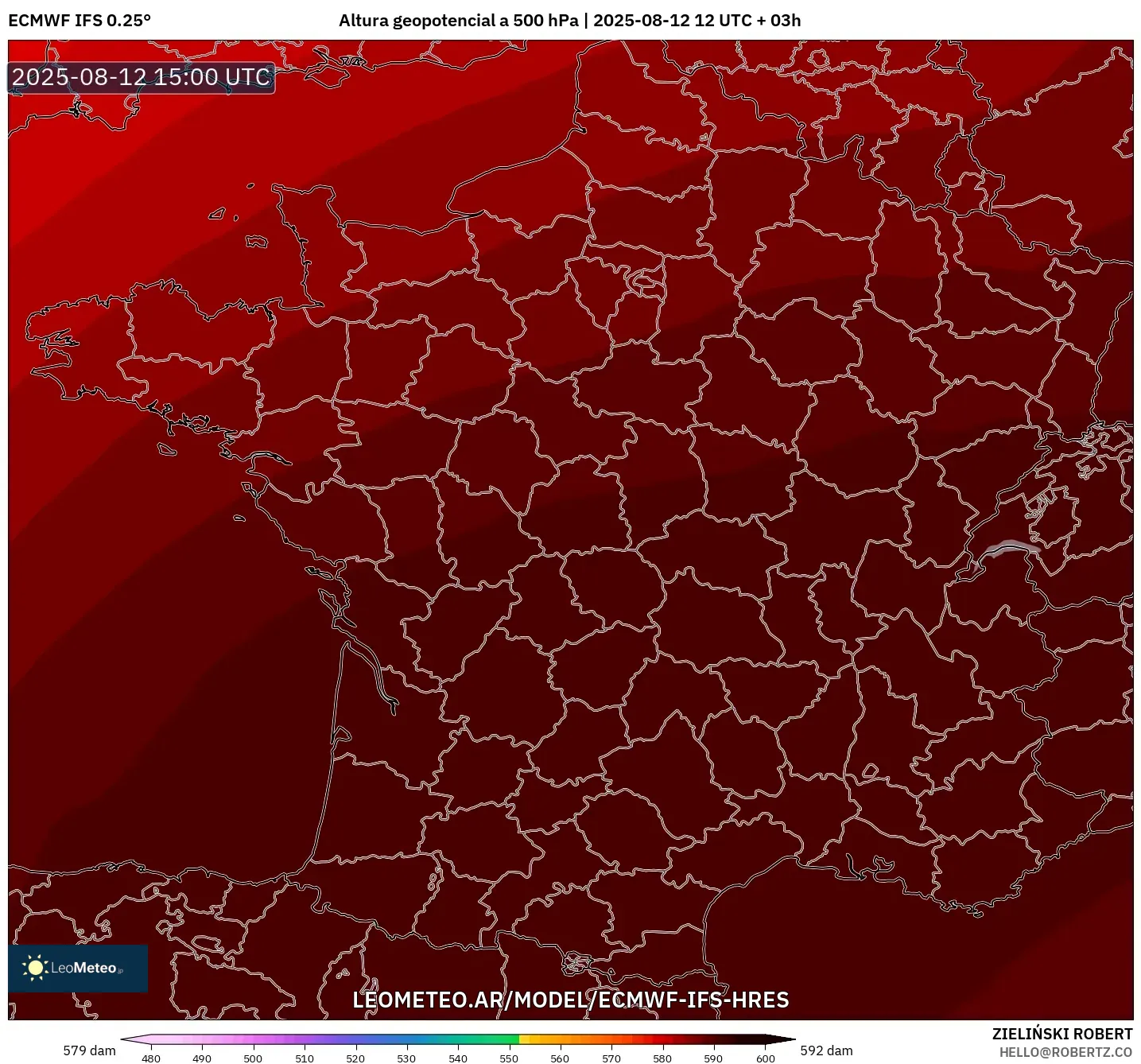ECMWF IFS 0.25° model - Francia, Altura geopotencial a 500 hPa ECMWF IFS 0.25° model - Francia, Altura geopotencial a 500 hPa