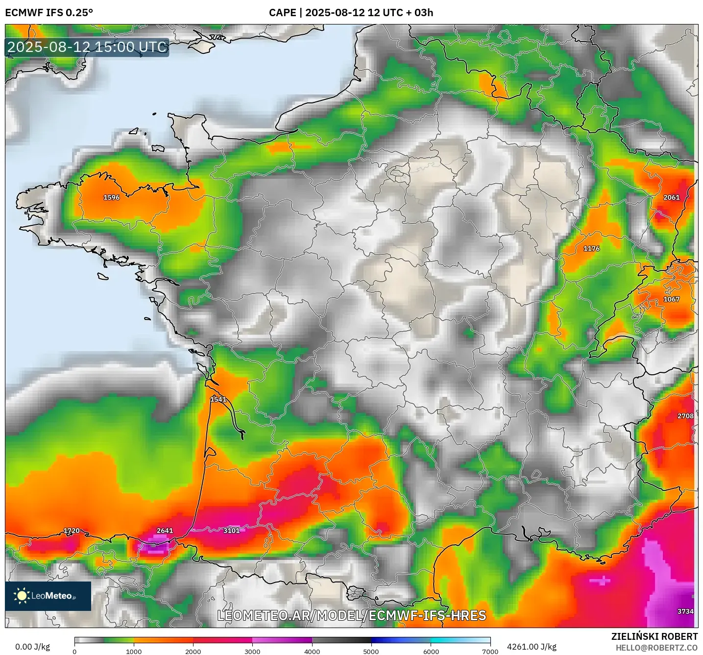 ECMWF IFS 0.25° model - Francia, CAPE