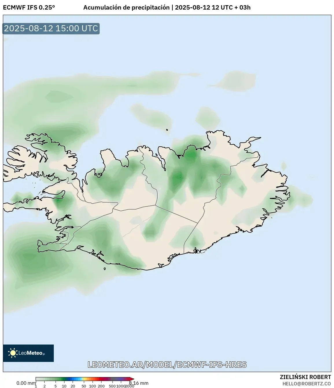 ECMWF IFS 0.25° model - Islandia, Acumulación de precipitación