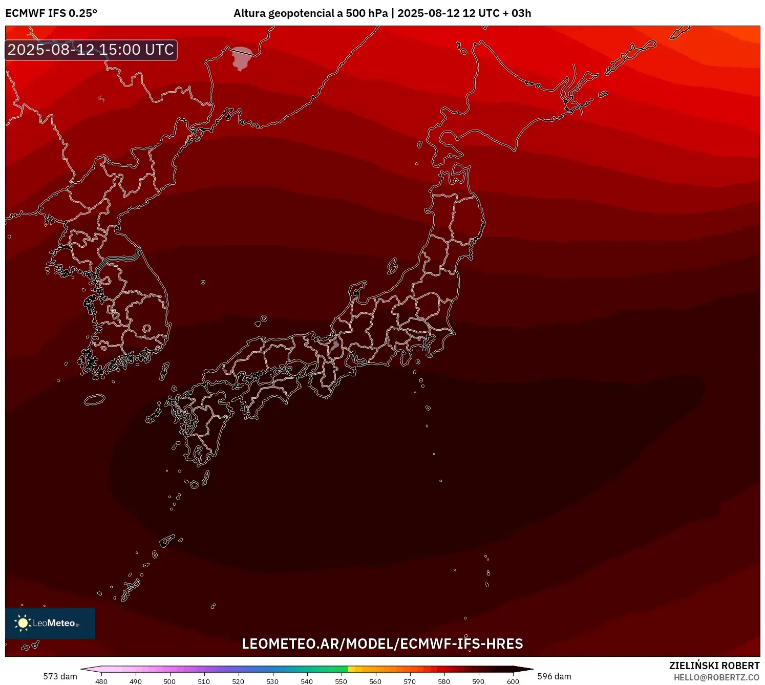 ECMWF IFS 0.25° model - Japón, Altura geopotencial a 500 hPa ECMWF IFS 0.25° model - Japón, Altura geopotencial a 500 hPa