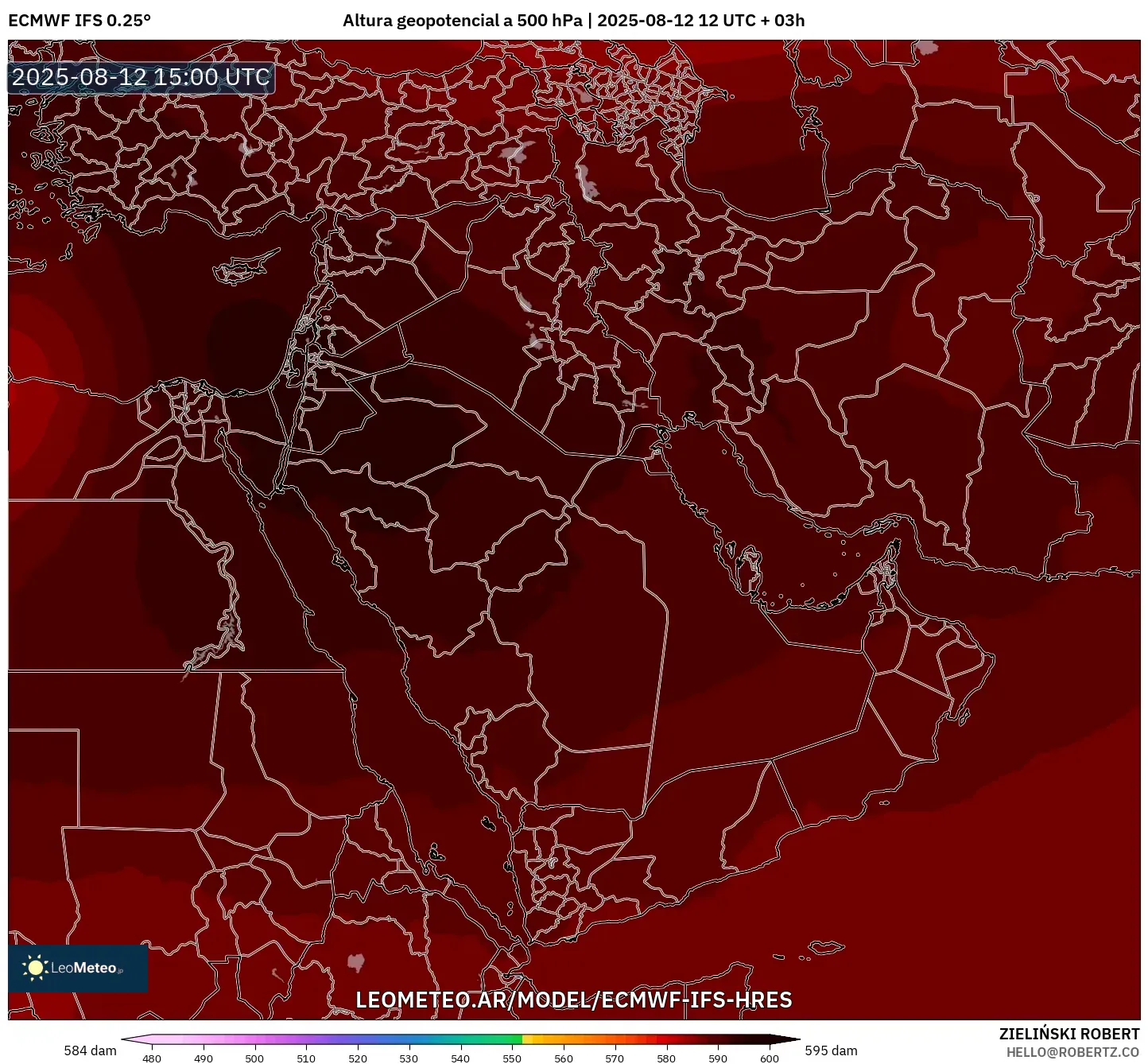 ECMWF IFS 0.25° model - Oriente Medio, Altura geopotencial a 500 hPa ECMWF IFS 0.25° model - Oriente Medio, Altura geopotencial a 500 hPa
