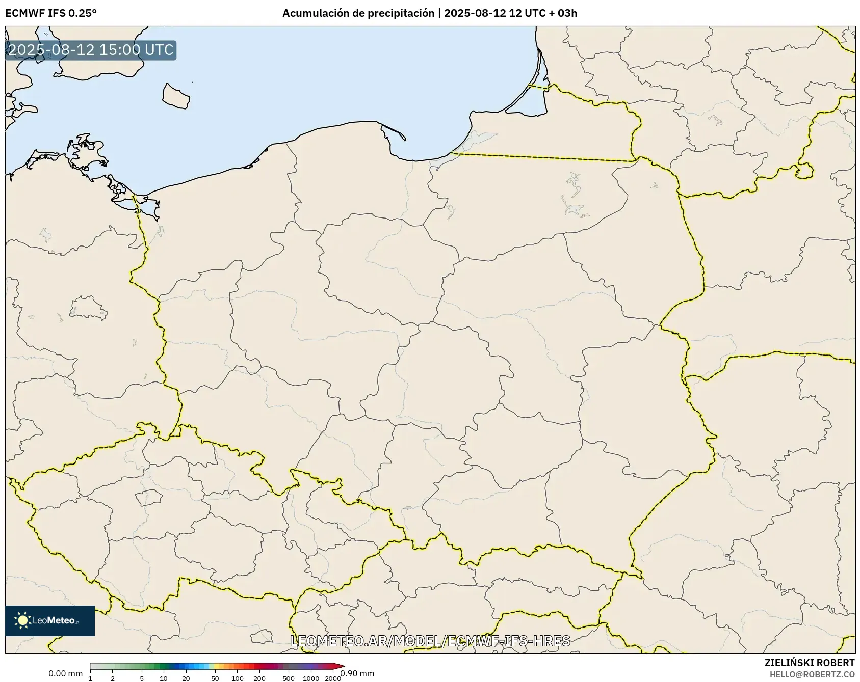 ECMWF IFS 0.25° model - Polonia, Acumulación de precipitación ECMWF IFS 0.25° model - Polonia, Acumulación de precipitación
