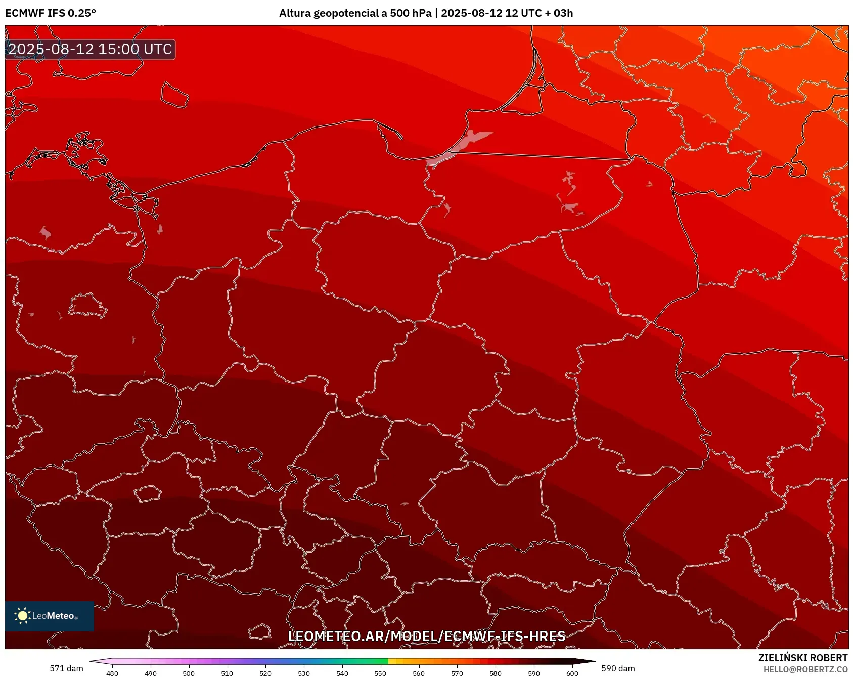 ECMWF IFS 0.25° model - Polonia, Altura geopotencial a 500 hPa ECMWF IFS 0.25° model - Polonia, Altura geopotencial a 500 hPa