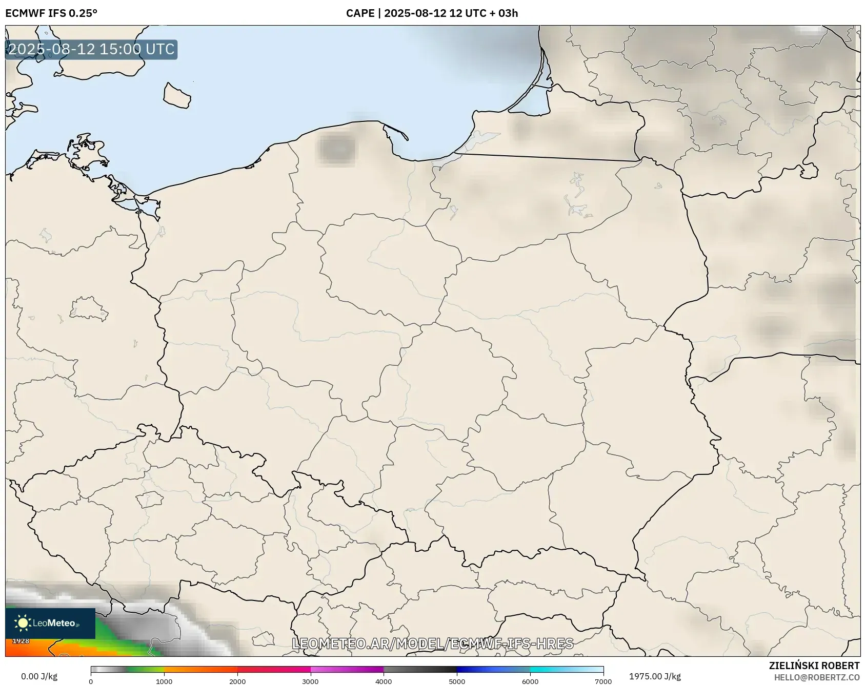 ECMWF IFS 0.25° model - Polonia, CAPE