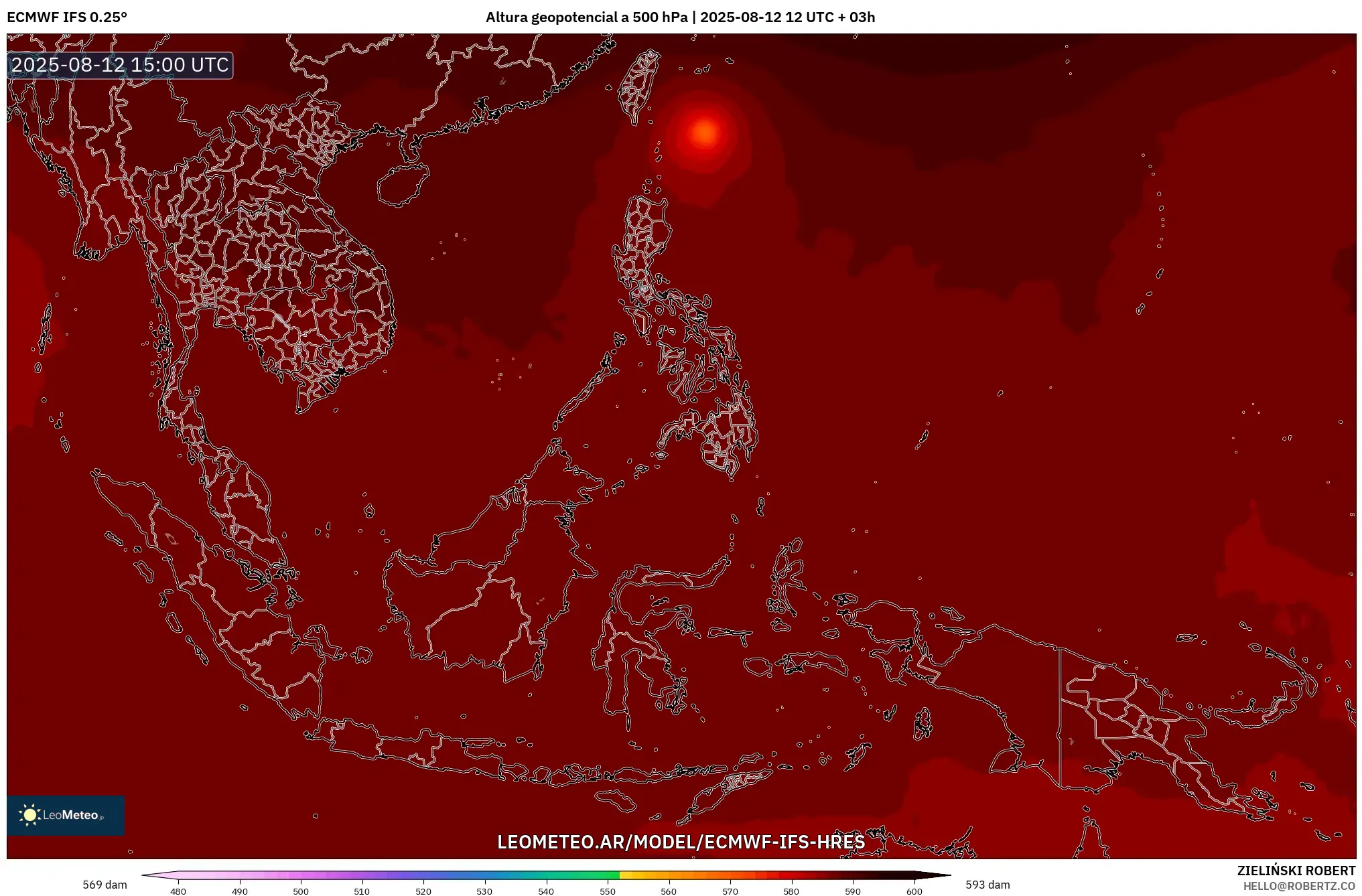 ECMWF IFS 0.25° model - Sudeste Asiático, Altura geopotencial a 500 hPa ECMWF IFS 0.25° model - Sudeste Asiático, Altura geopotencial a 500 hPa