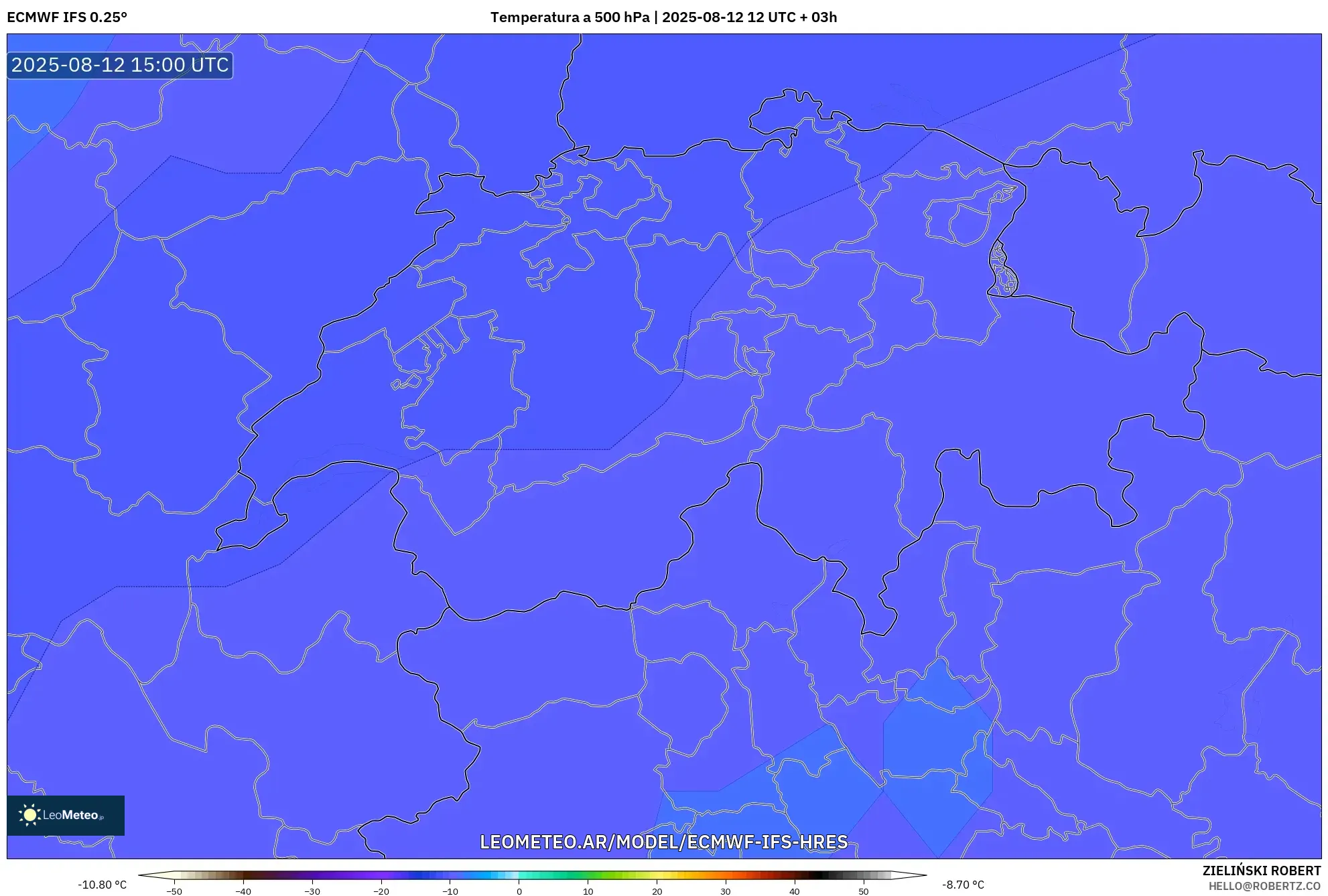 ECMWF IFS 0.25° model - Suiza, Temperatura a 500 hPa
