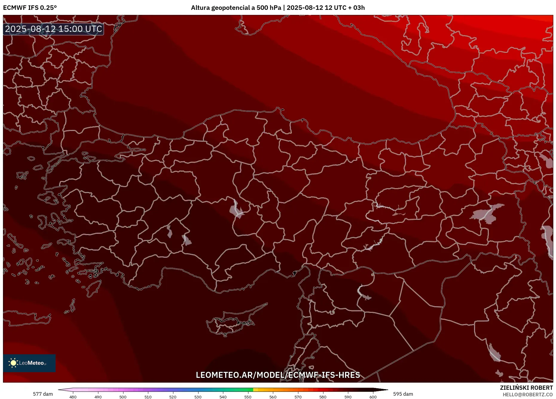 ECMWF IFS 0.25° model - Turquía, Altura geopotencial a 500 hPa