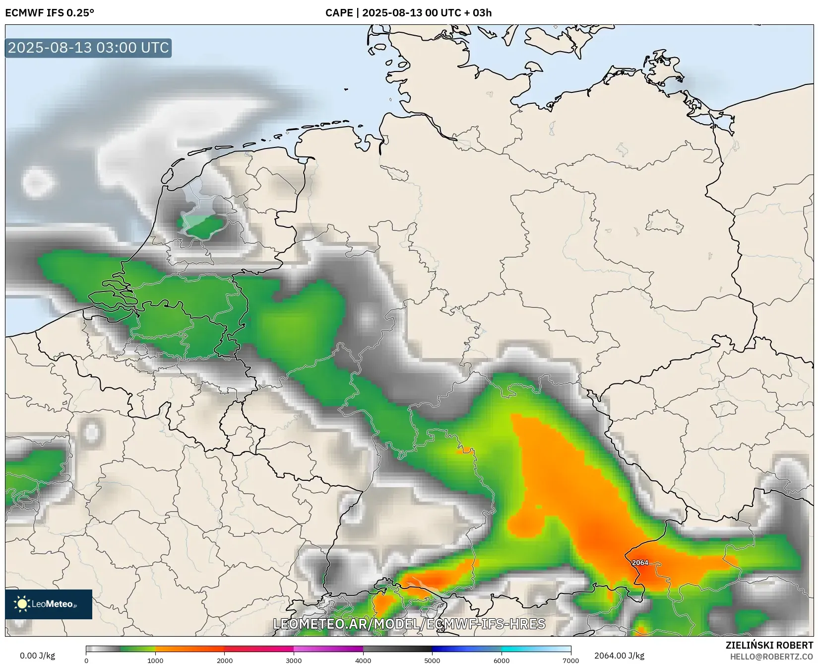 ECMWF IFS 0.25° model - Alemania, CAPE