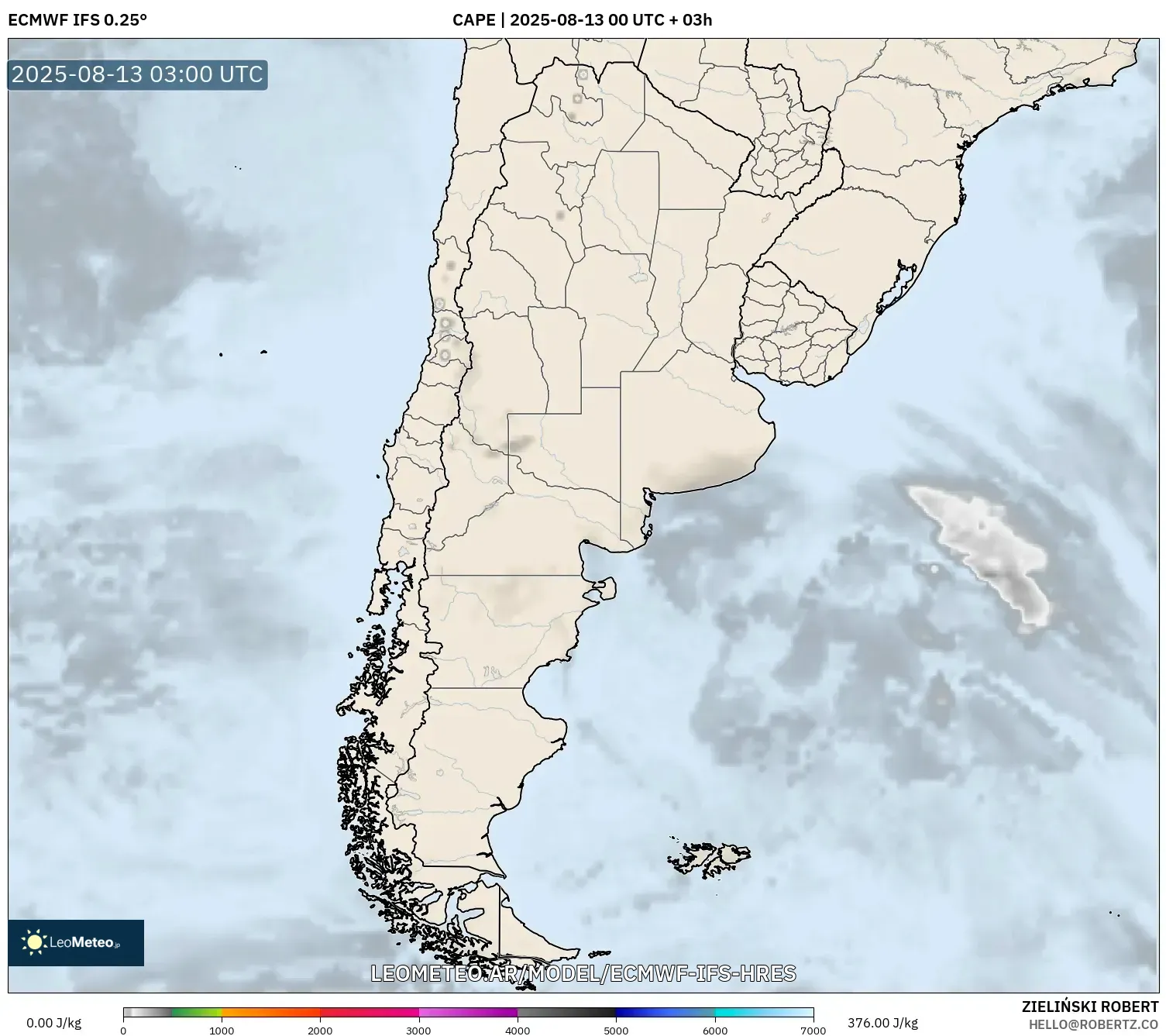 ECMWF IFS 0.25° model - Argentina, CAPE