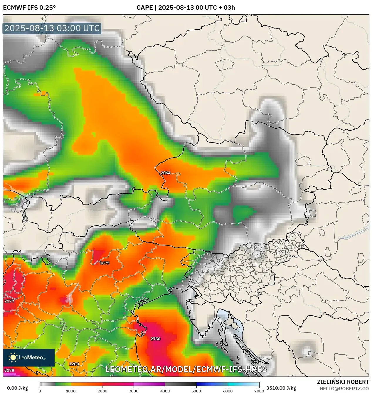 ECMWF IFS 0.25° model - Austria, CAPE