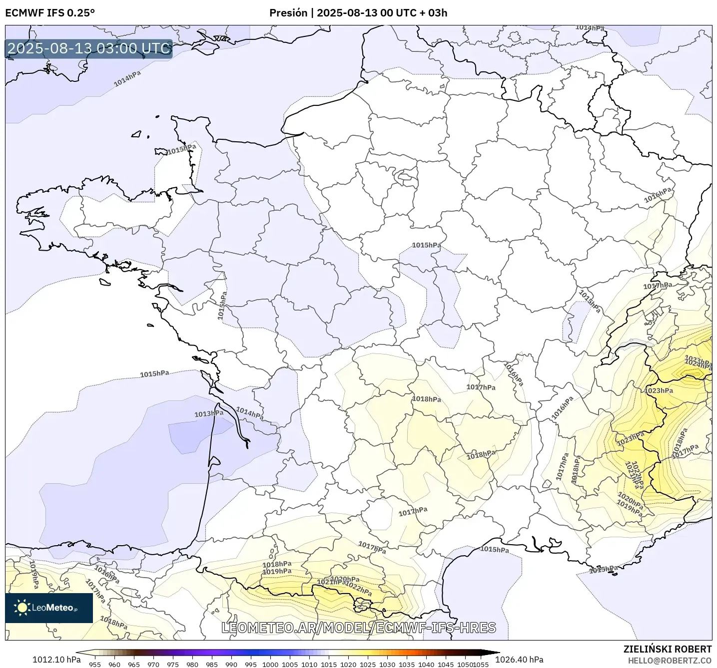 ECMWF IFS 0.25° model - Francia, Presión ECMWF IFS 0.25° model - Francia, Presión