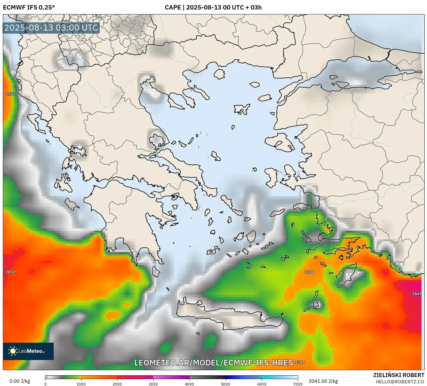 ECMWF IFS 0.25° model - Grecia, CAPE