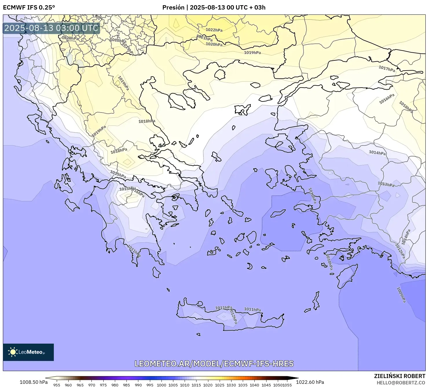 ECMWF IFS 0.25° model - Grecia, Presión