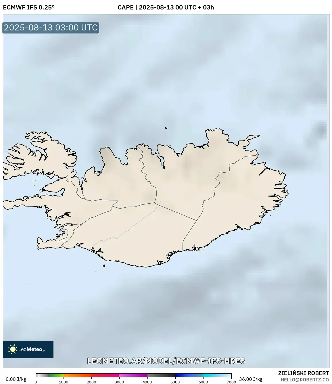 ECMWF IFS 0.25° model - Islandia, CAPE