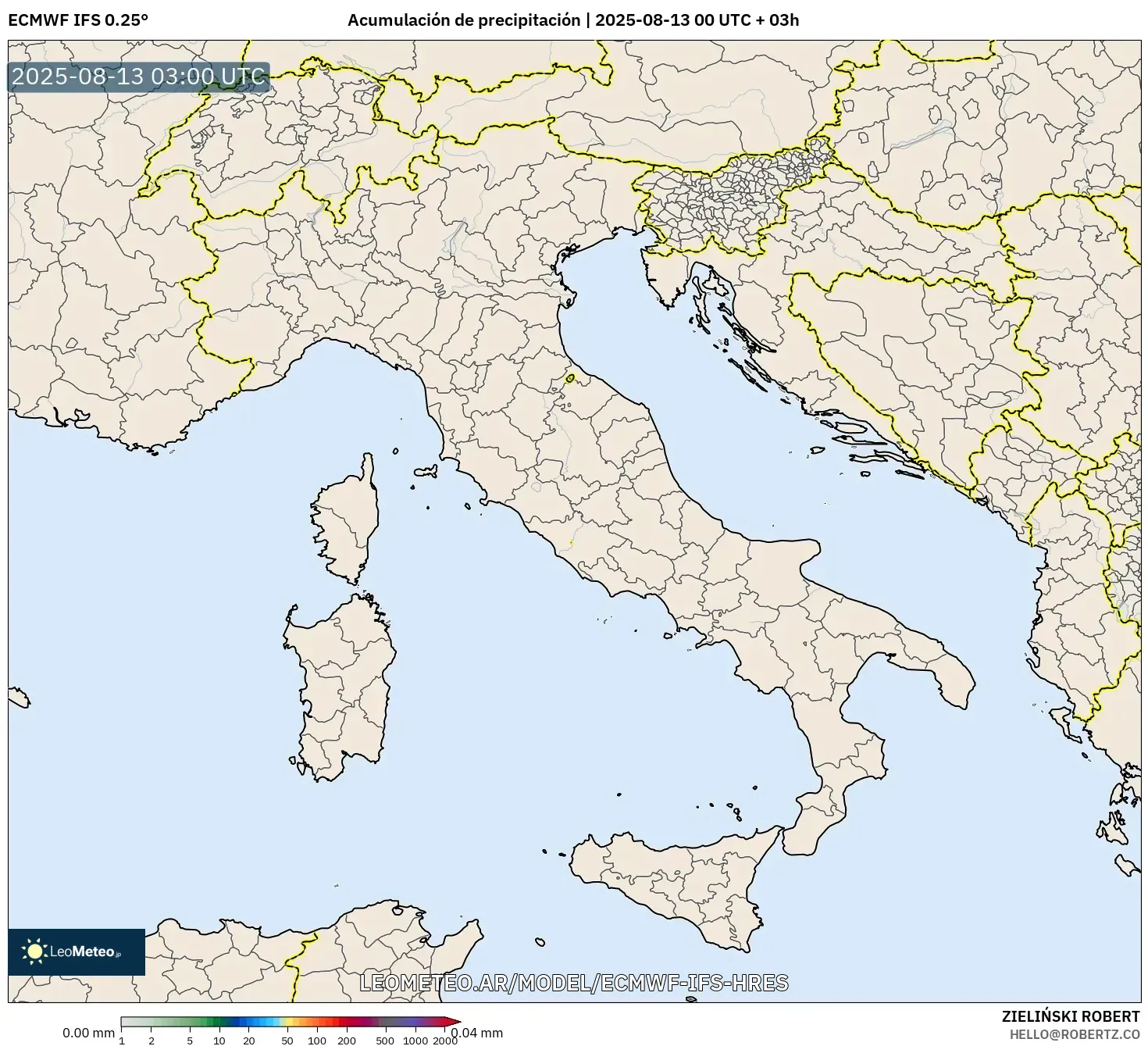 ECMWF IFS 0.25° model - Italia, Acumulación de precipitación