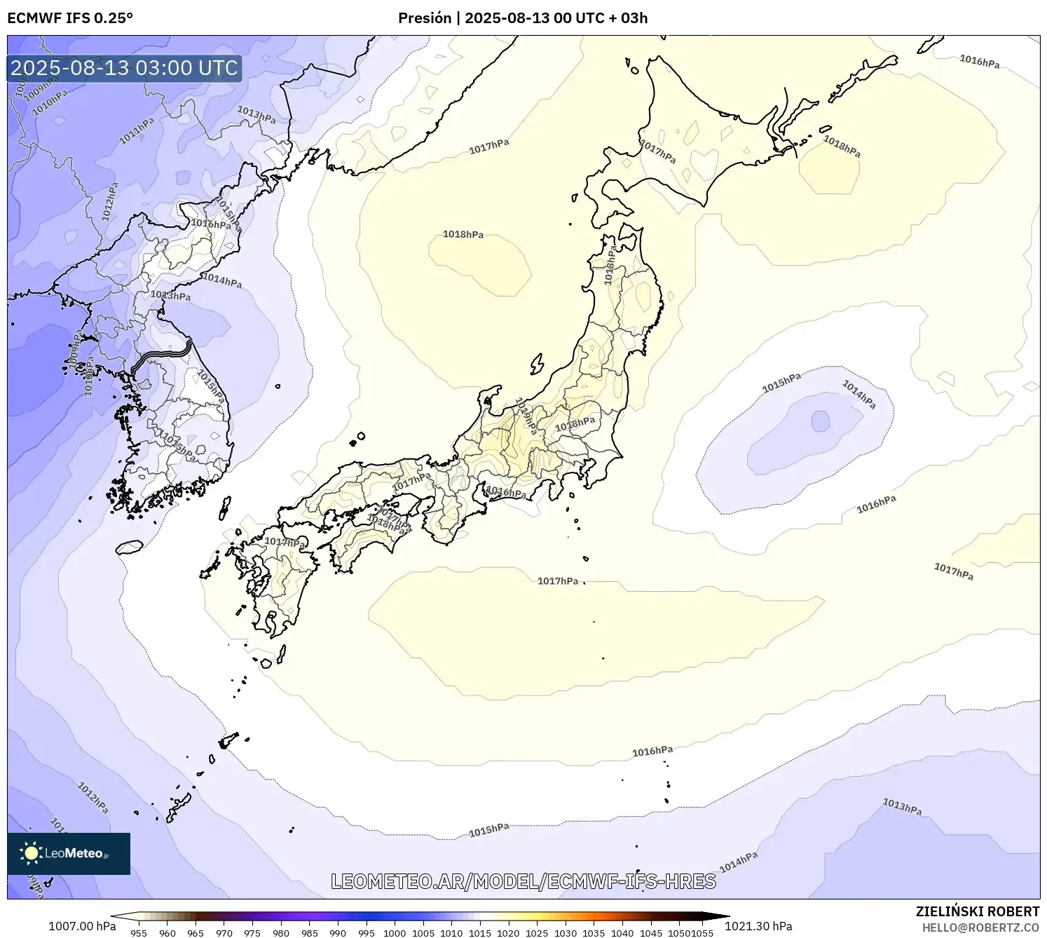 ECMWF IFS 0.25° model - Japón, Presión ECMWF IFS 0.25° model - Japón, Presión