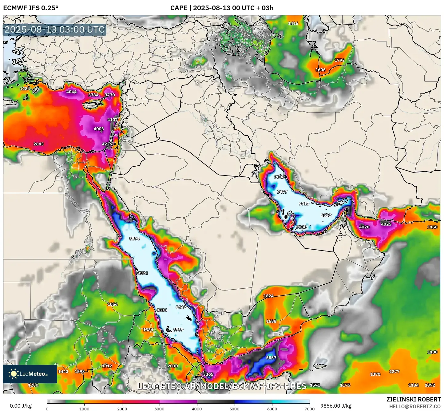 ECMWF IFS 0.25° model - Oriente Medio, CAPE ECMWF IFS 0.25° model - Oriente Medio, CAPE