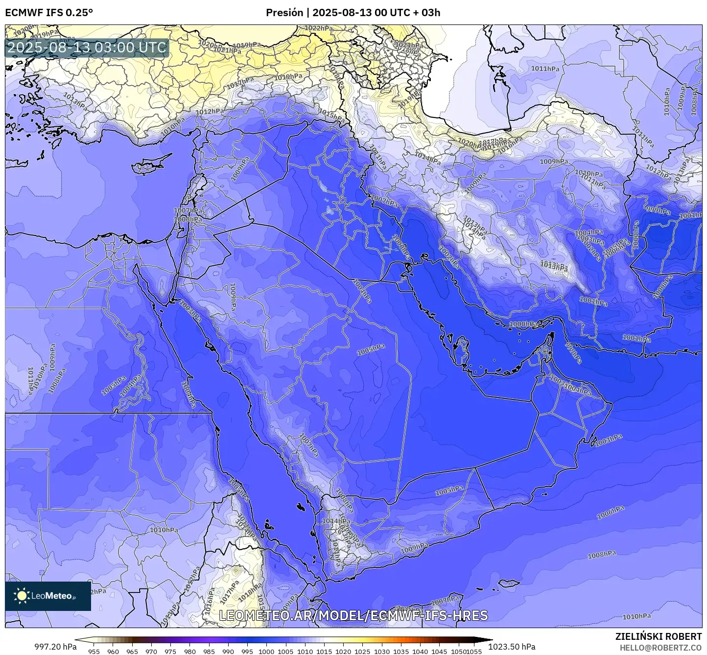 ECMWF IFS 0.25° model - Oriente Medio, Presión ECMWF IFS 0.25° model - Oriente Medio, Presión