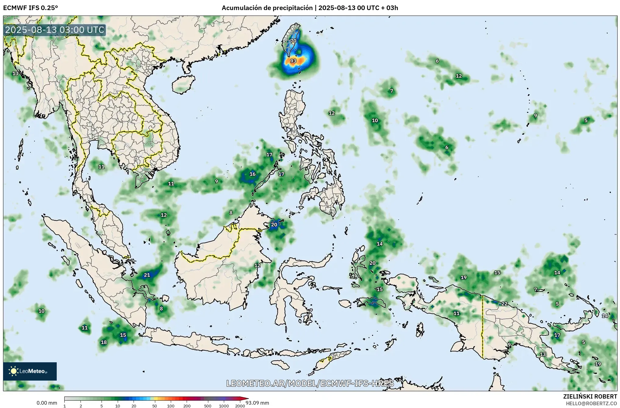 ECMWF IFS 0.25° model - Sudeste Asiático, Acumulación de precipitación
