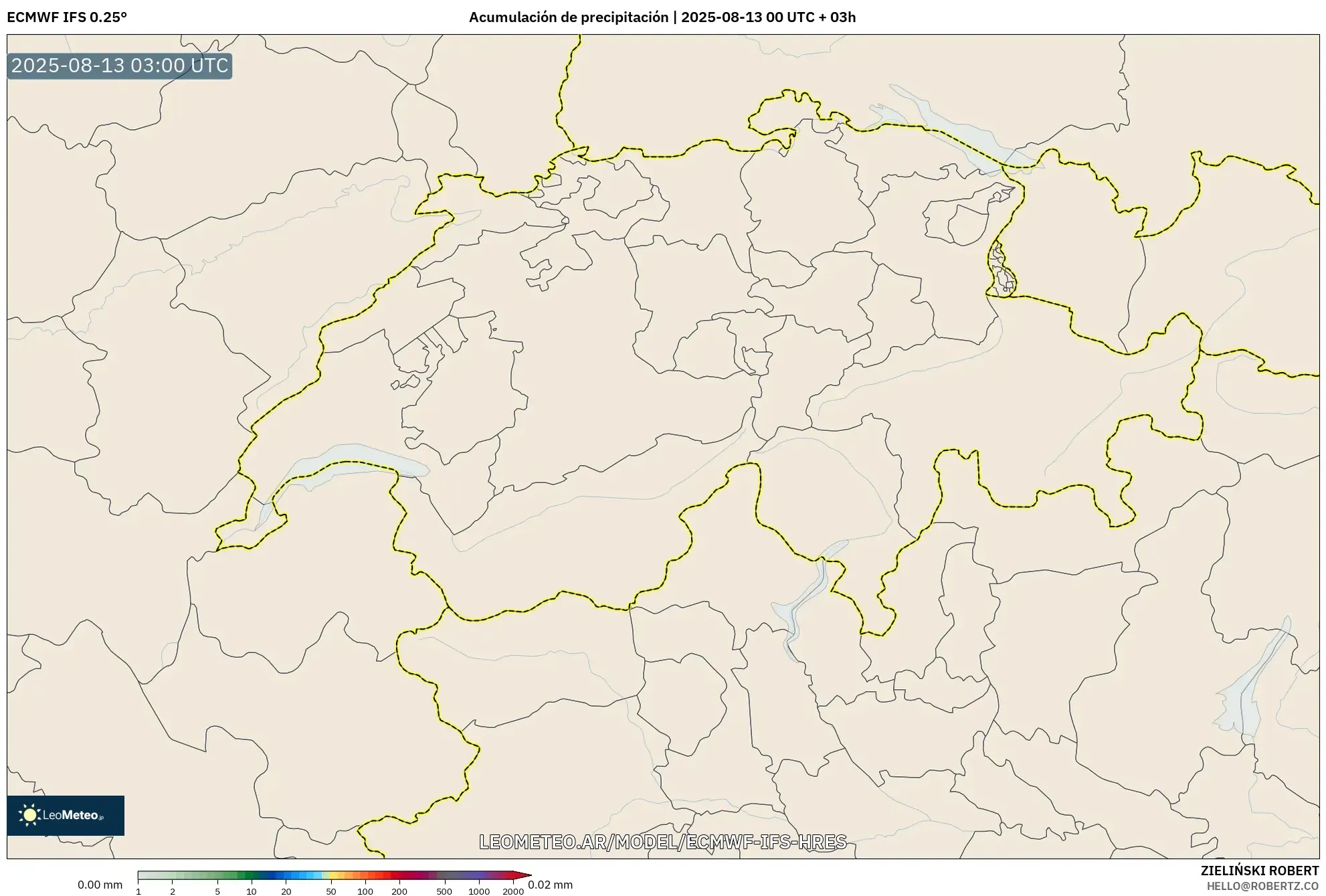 ECMWF IFS 0.25° model - Suiza, Acumulación de precipitación ECMWF IFS 0.25° model - Suiza, Acumulación de precipitación