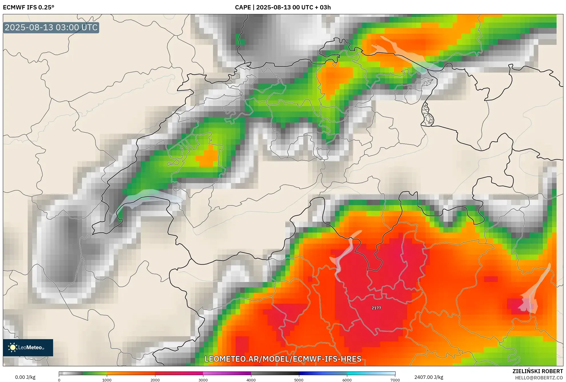 ECMWF IFS 0.25° model - Suiza, CAPE ECMWF IFS 0.25° model - Suiza, CAPE