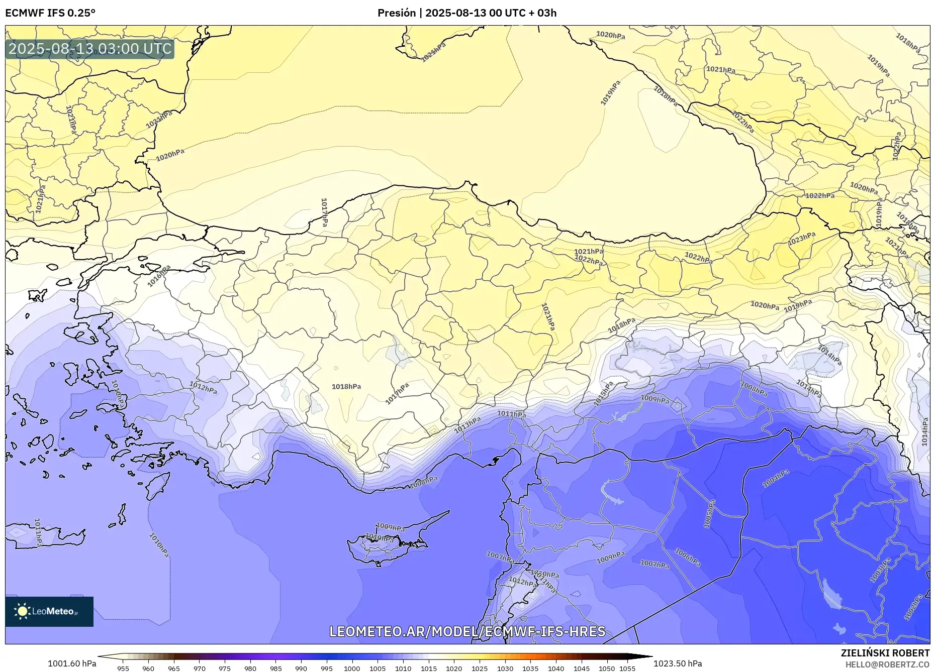 ECMWF IFS 0.25° model - Turquía, Presión ECMWF IFS 0.25° model - Turquía, Presión