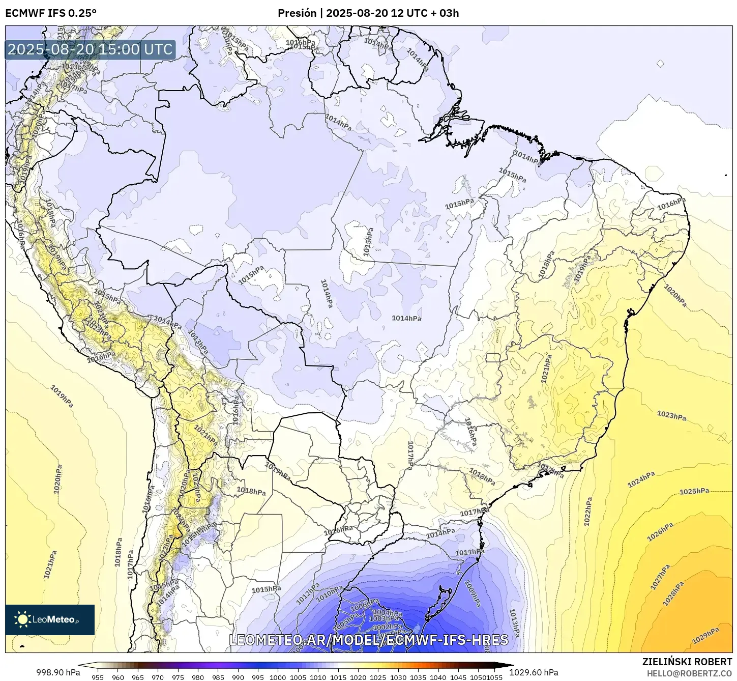ECMWF IFS 0.25° model - Brasil, Presión