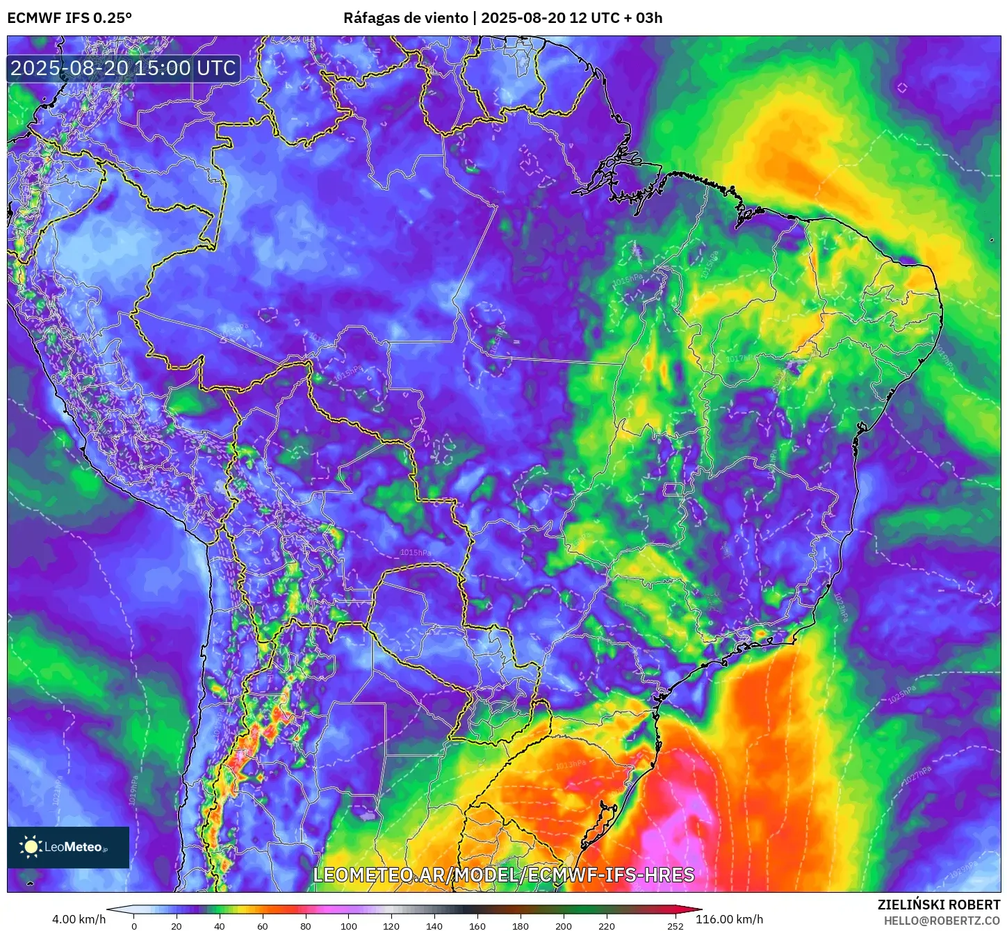 ECMWF IFS 0.25° model - Brasil, Ráfagas de viento