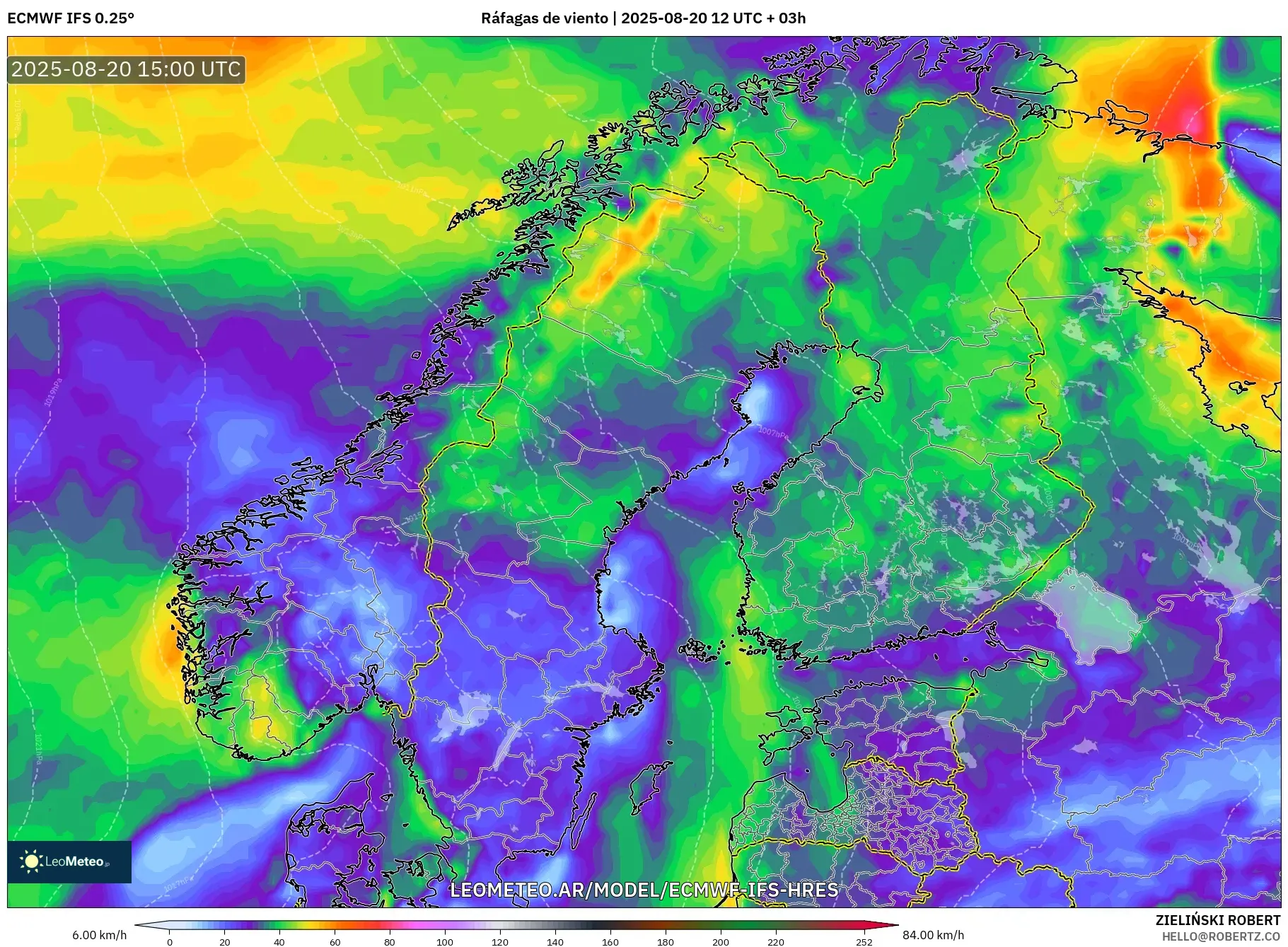 ECMWF IFS 0.25° model - Escandinavia, Ráfagas de viento