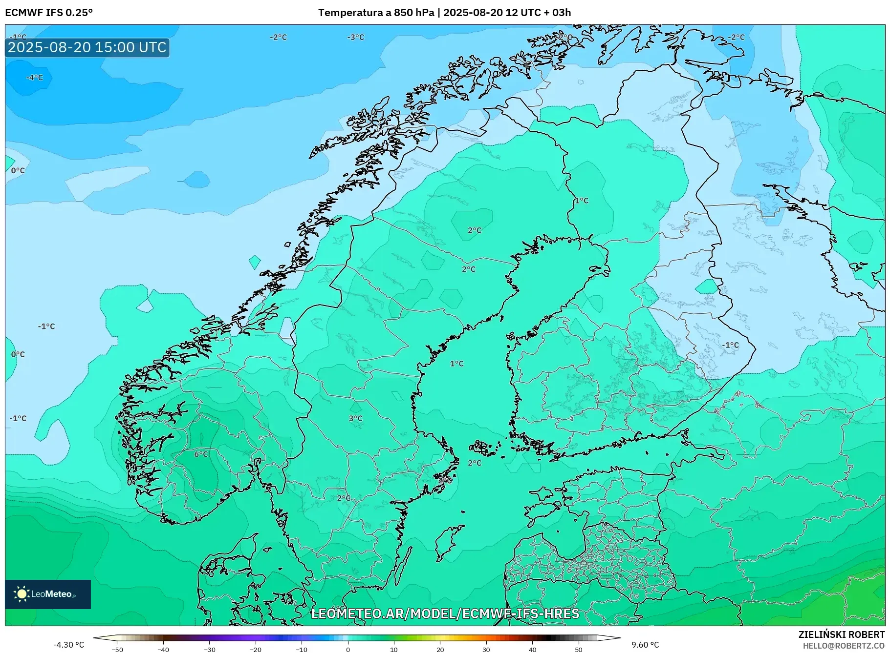 ECMWF IFS 0.25° model - Escandinavia, Temperatura a 850 hPa ECMWF IFS 0.25° model - Escandinavia, Temperatura a 850 hPa
