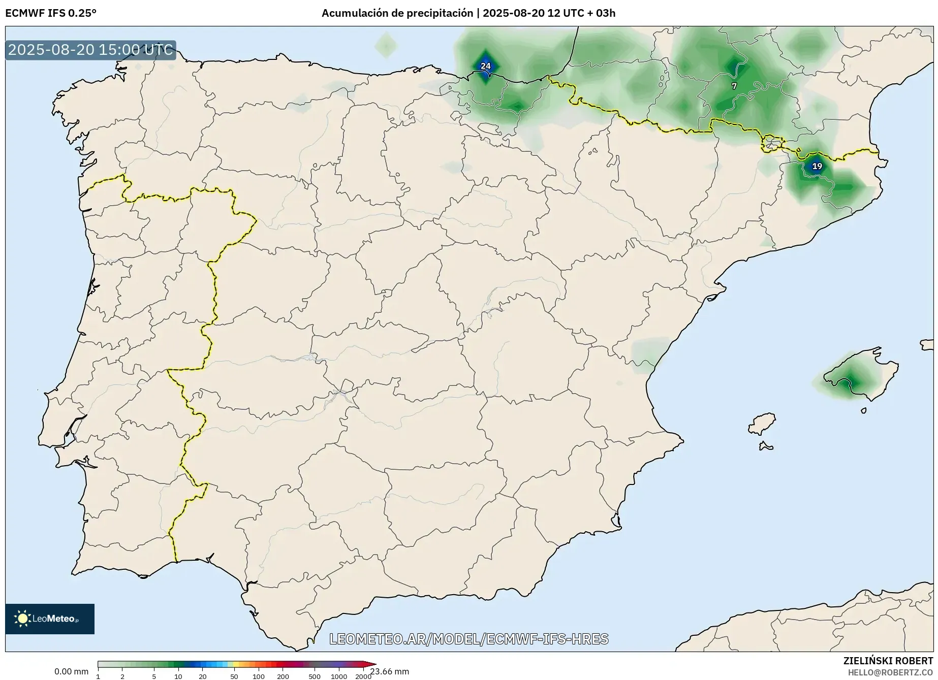 ECMWF IFS 0.25° model - España, Acumulación de precipitación