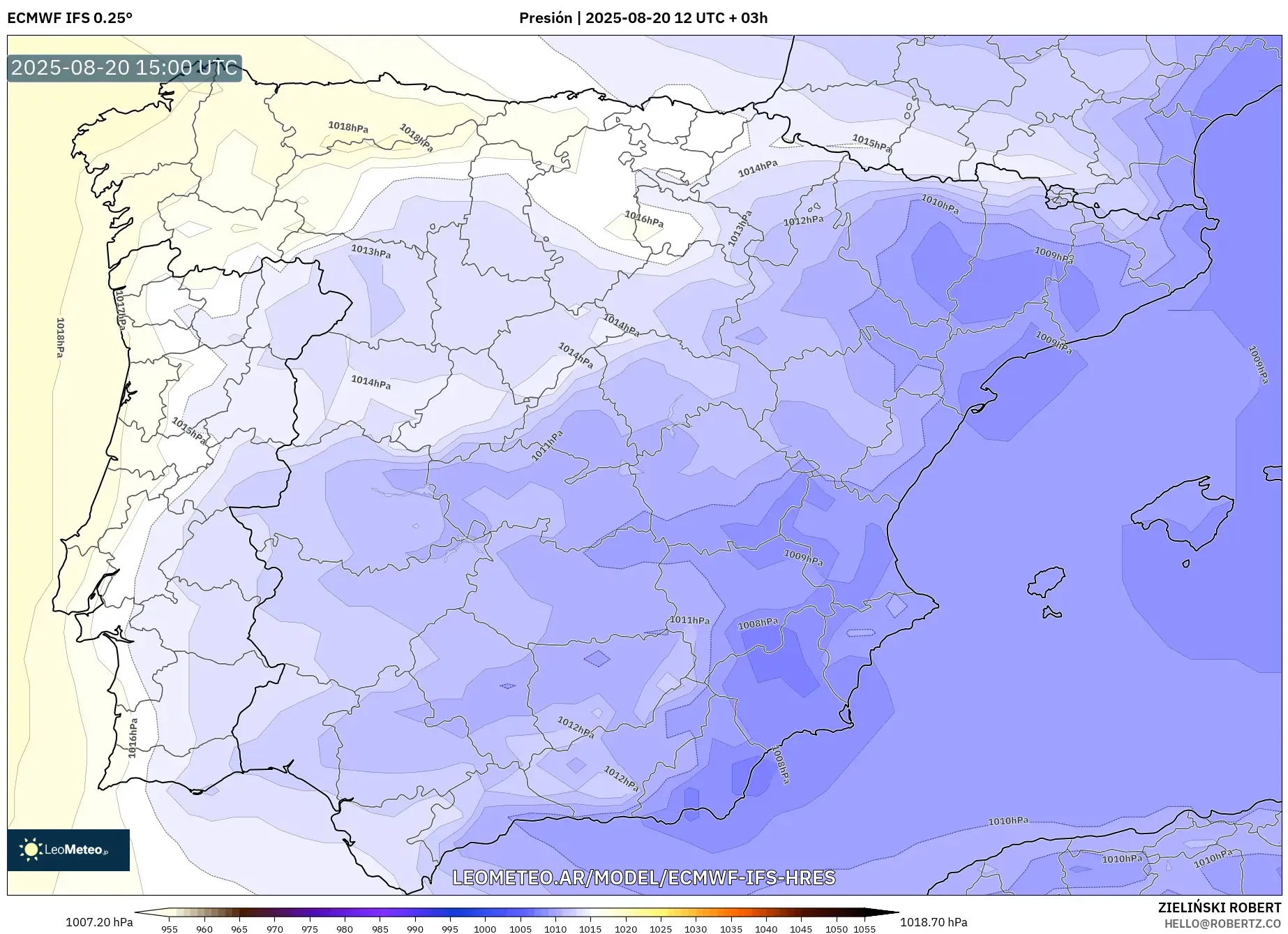 ECMWF IFS 0.25° model - España, Presión ECMWF IFS 0.25° model - España, Presión
