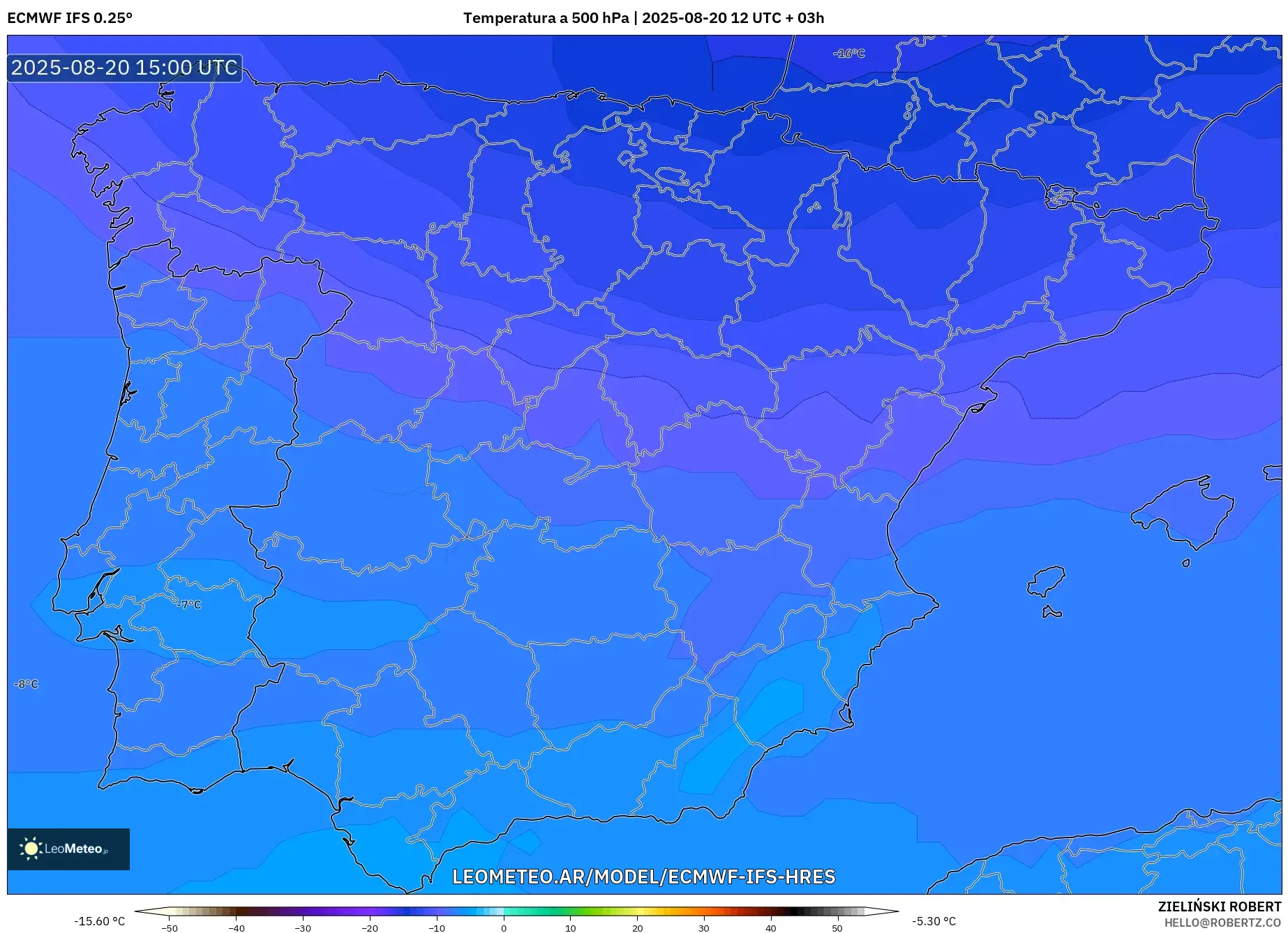 ECMWF IFS 0.25° model - España, Temperatura a 500 hPa