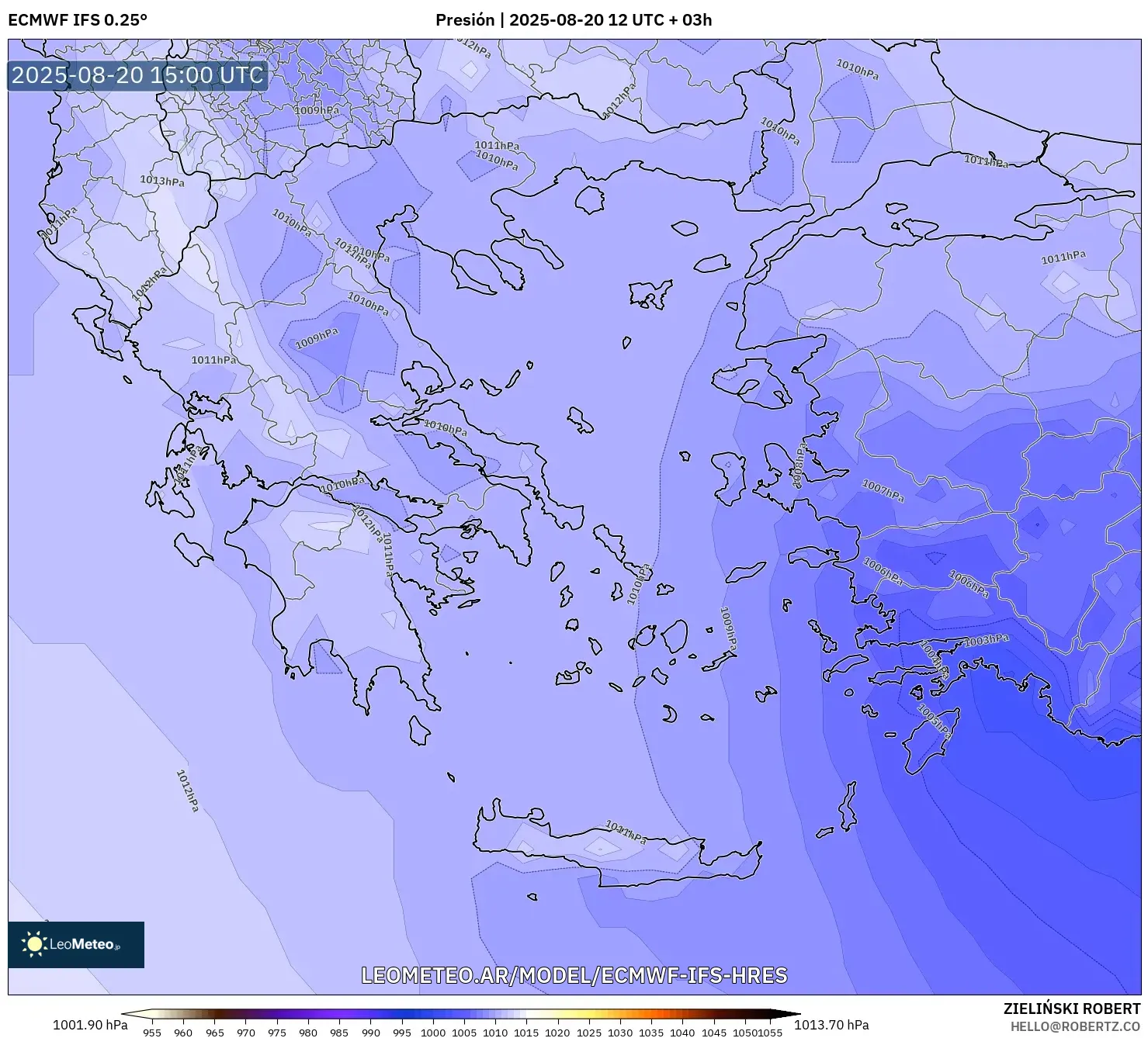 ECMWF IFS 0.25° model - Grecia, Presión