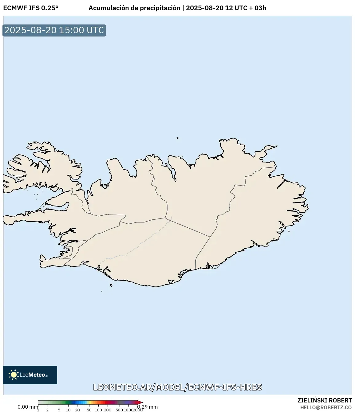 ECMWF IFS 0.25° model - Islandia, Acumulación de precipitación