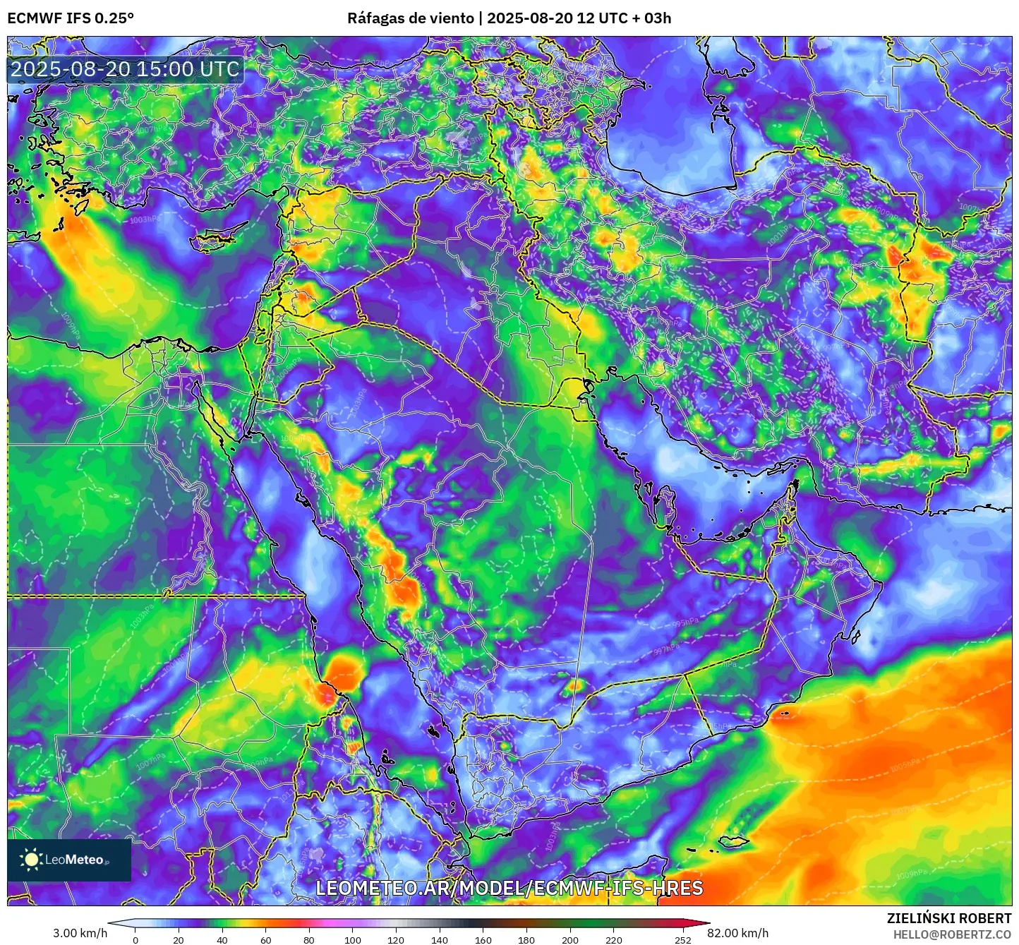 ECMWF IFS 0.25° model - Oriente Medio, Ráfagas de viento