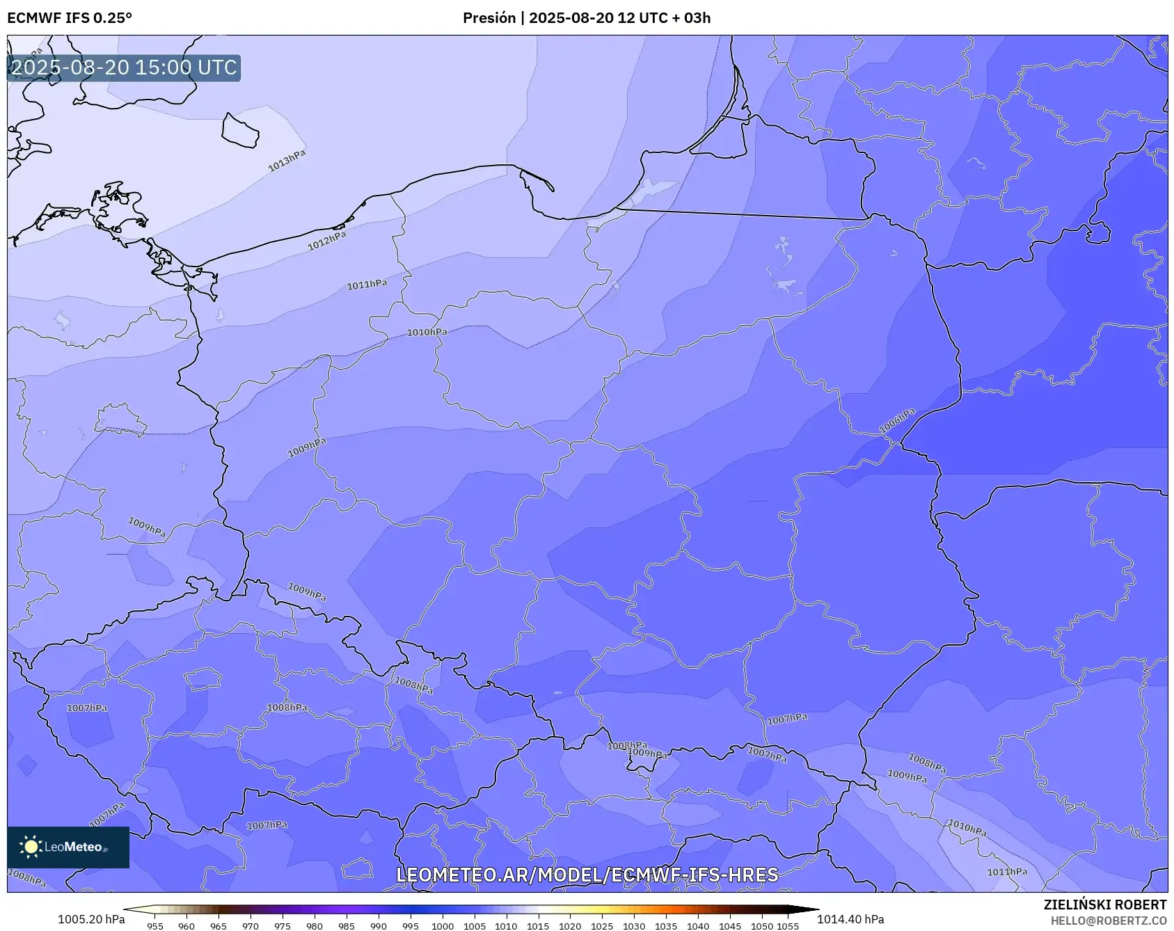 ECMWF IFS 0.25° model - Polonia, Presión