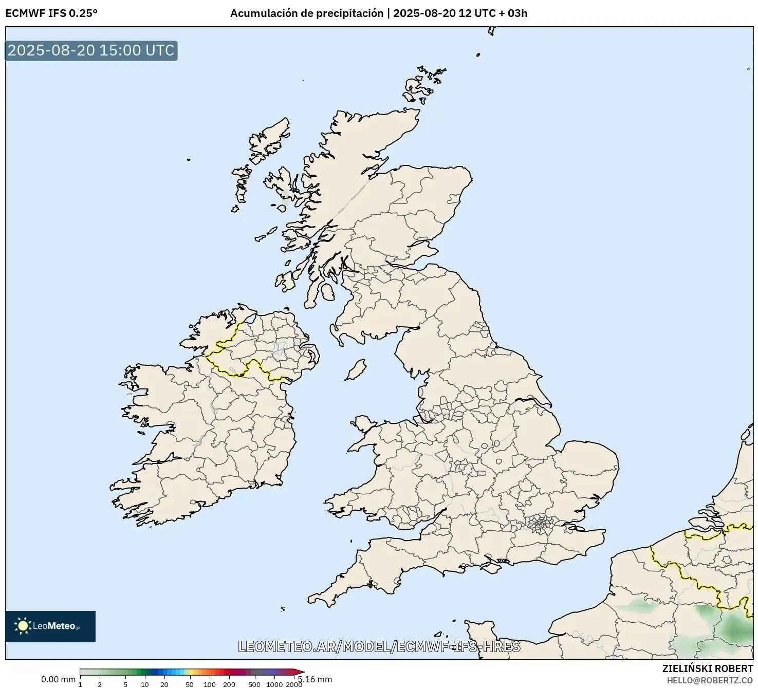 ECMWF IFS 0.25° model - Reino Unido, Acumulación de precipitación