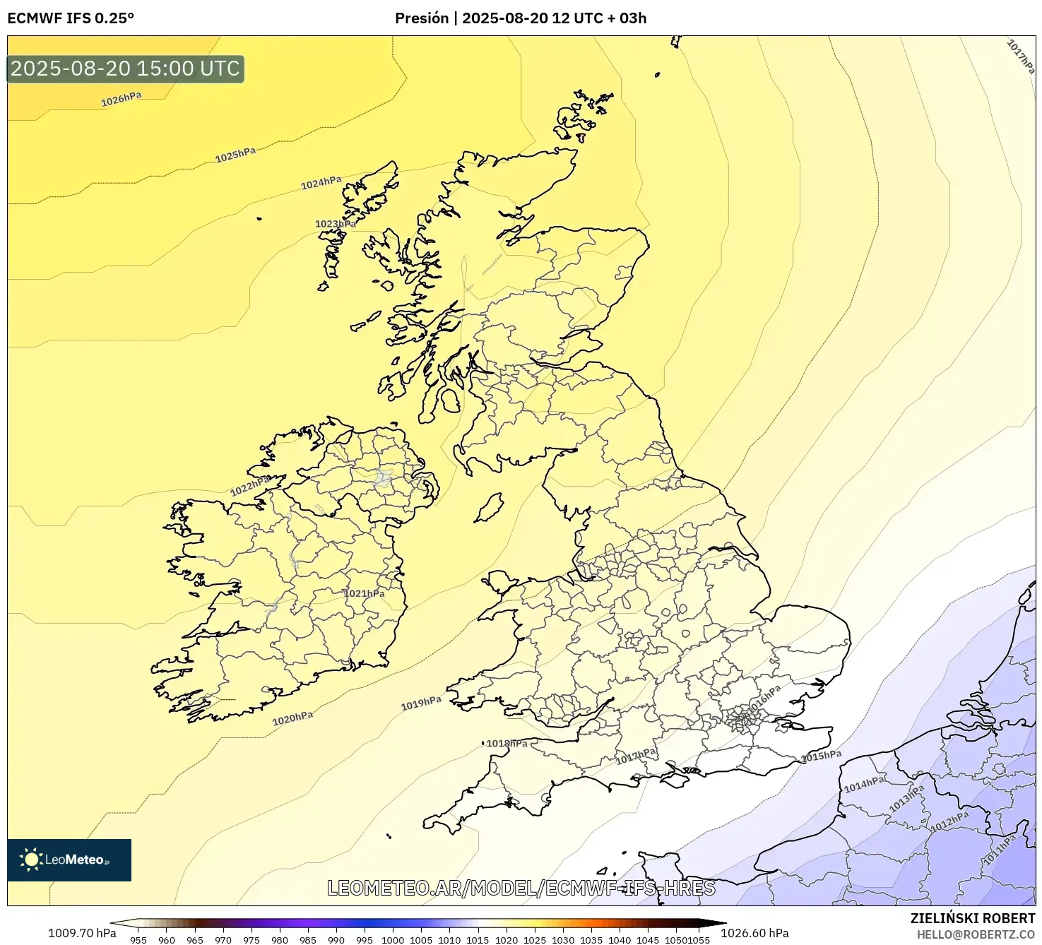 ECMWF IFS 0.25° model - Reino Unido, Presión
