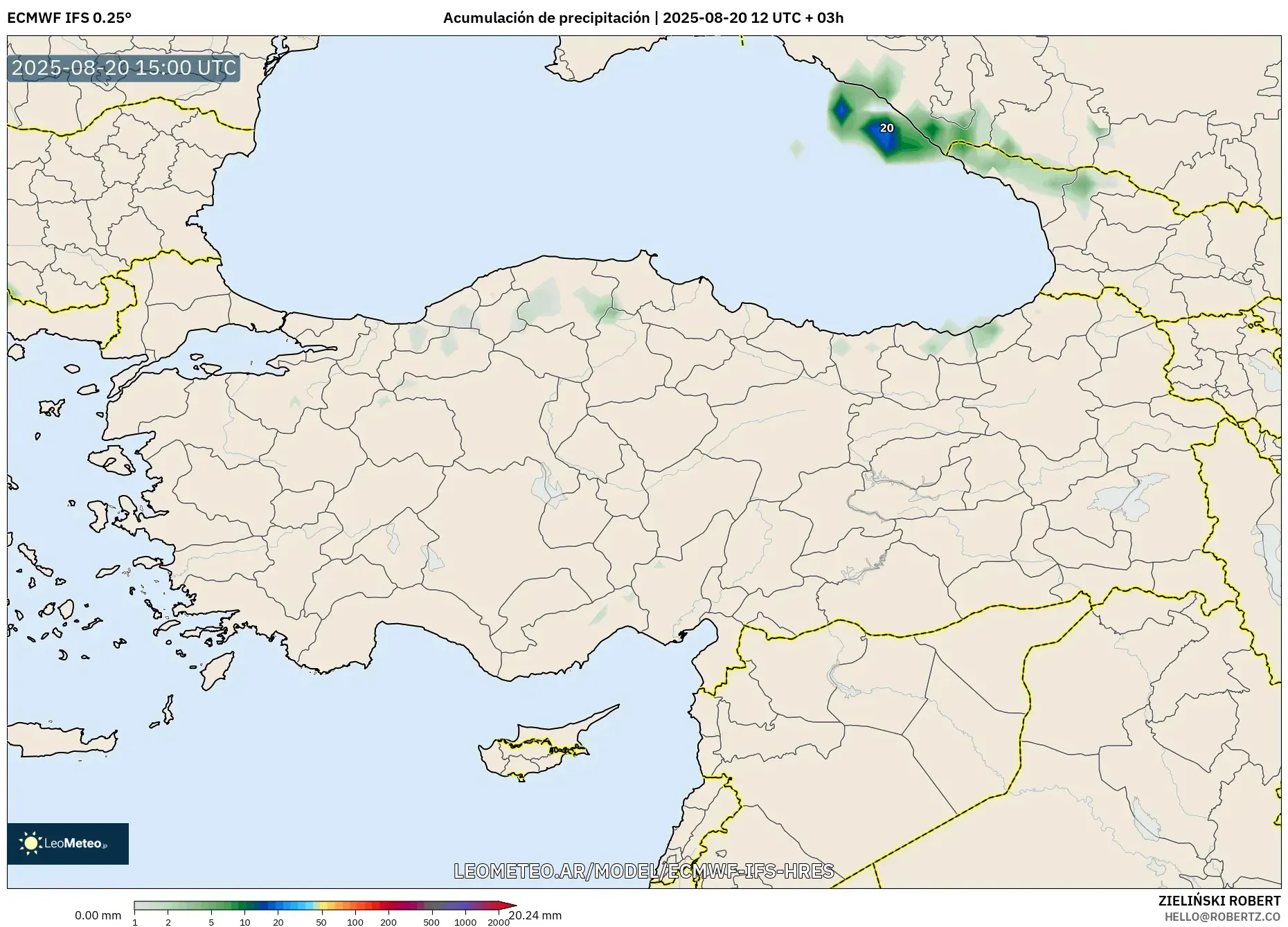 ECMWF IFS 0.25° model - Turquía, Acumulación de precipitación