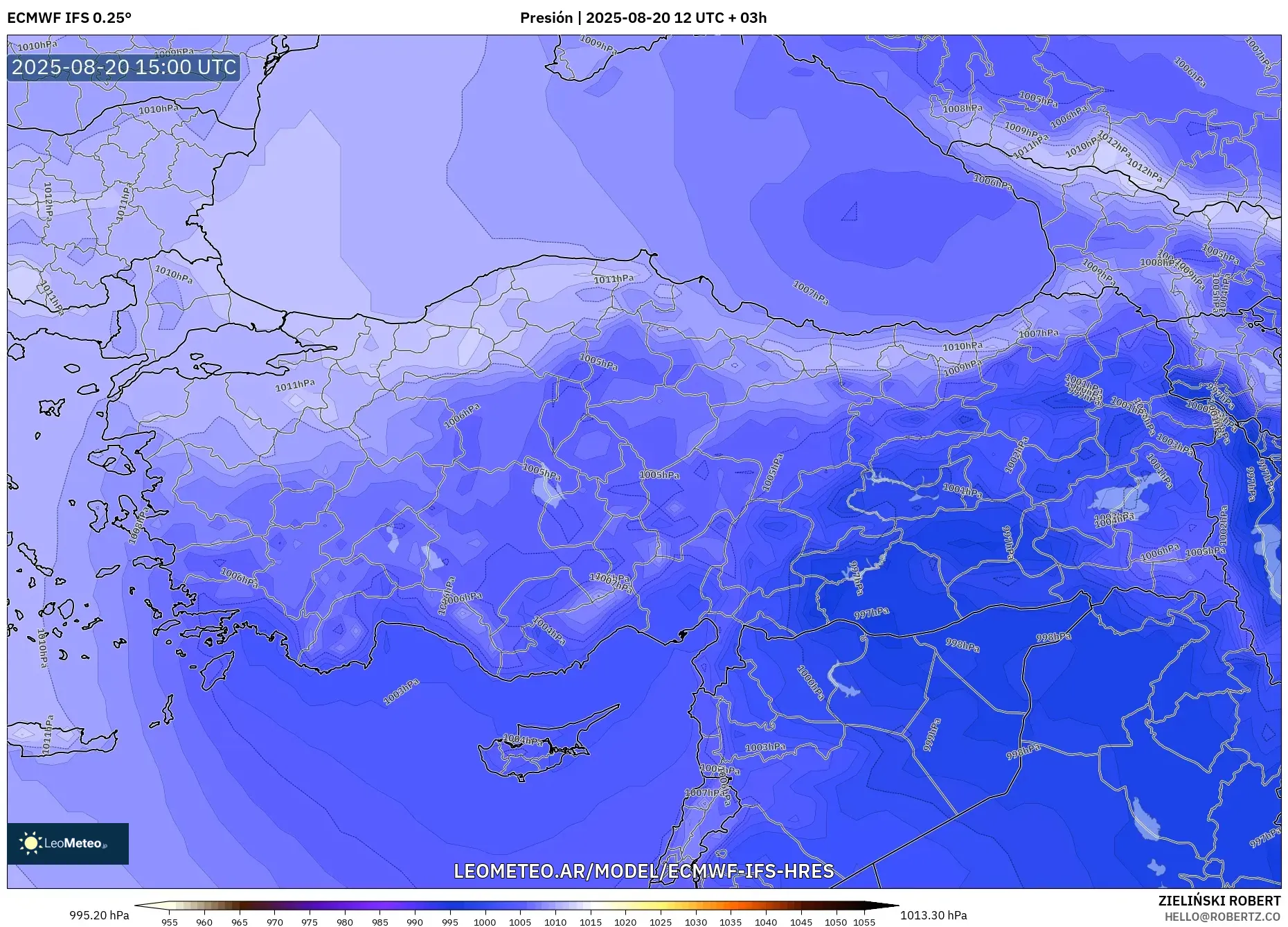 ECMWF IFS 0.25° model - Turquía, Presión
