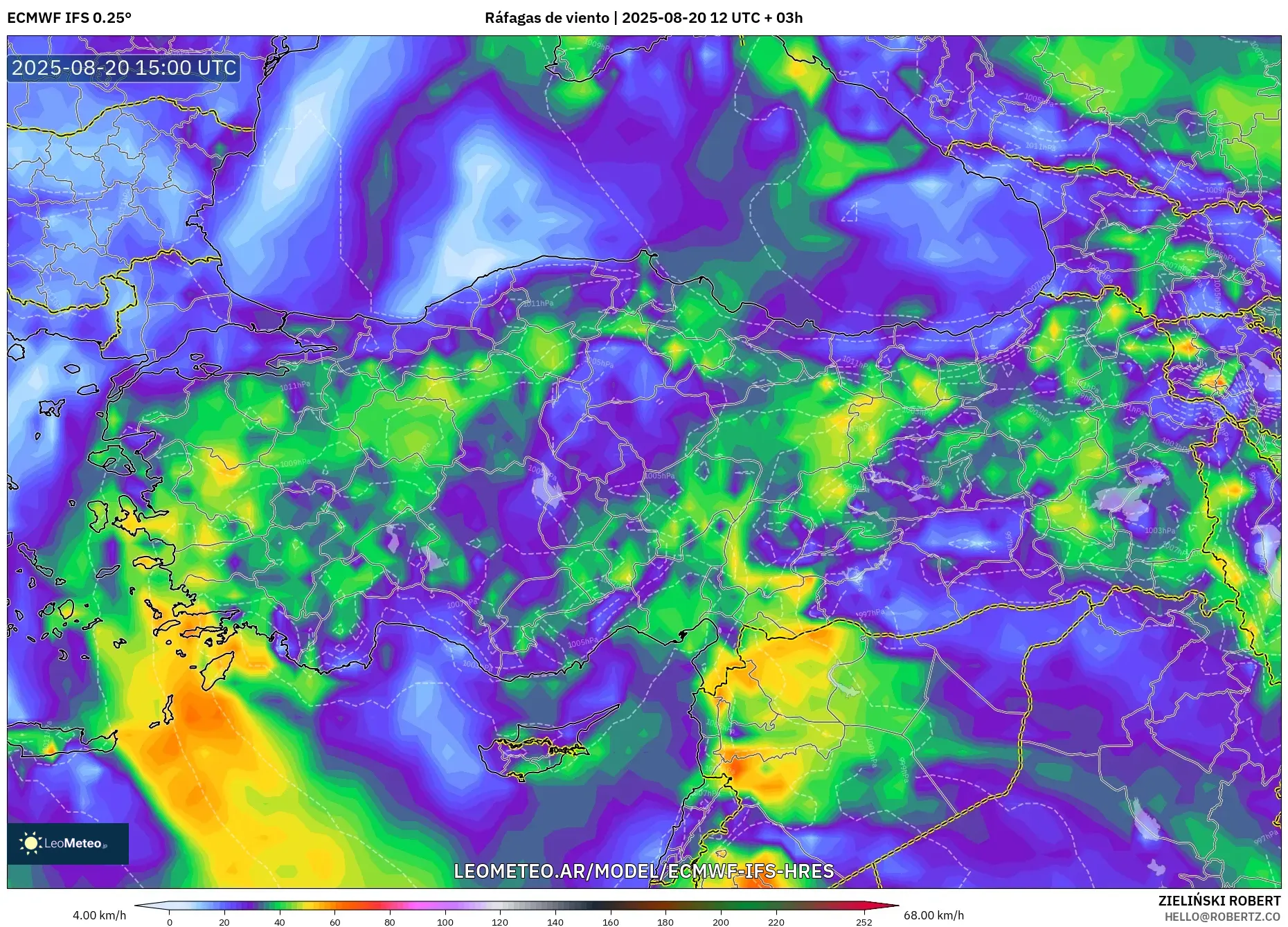 ECMWF IFS 0.25° model - Turquía, Ráfagas de viento ECMWF IFS 0.25° model - Turquía, Ráfagas de viento
