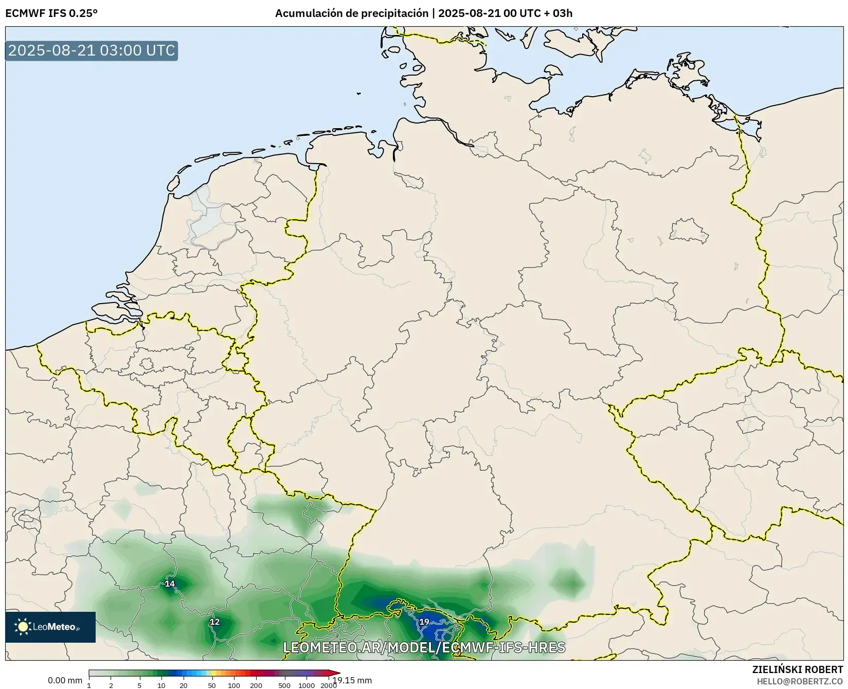 ECMWF IFS 0.25° model - Alemania, Acumulación de precipitación ECMWF IFS 0.25° model - Alemania, Acumulación de precipitación